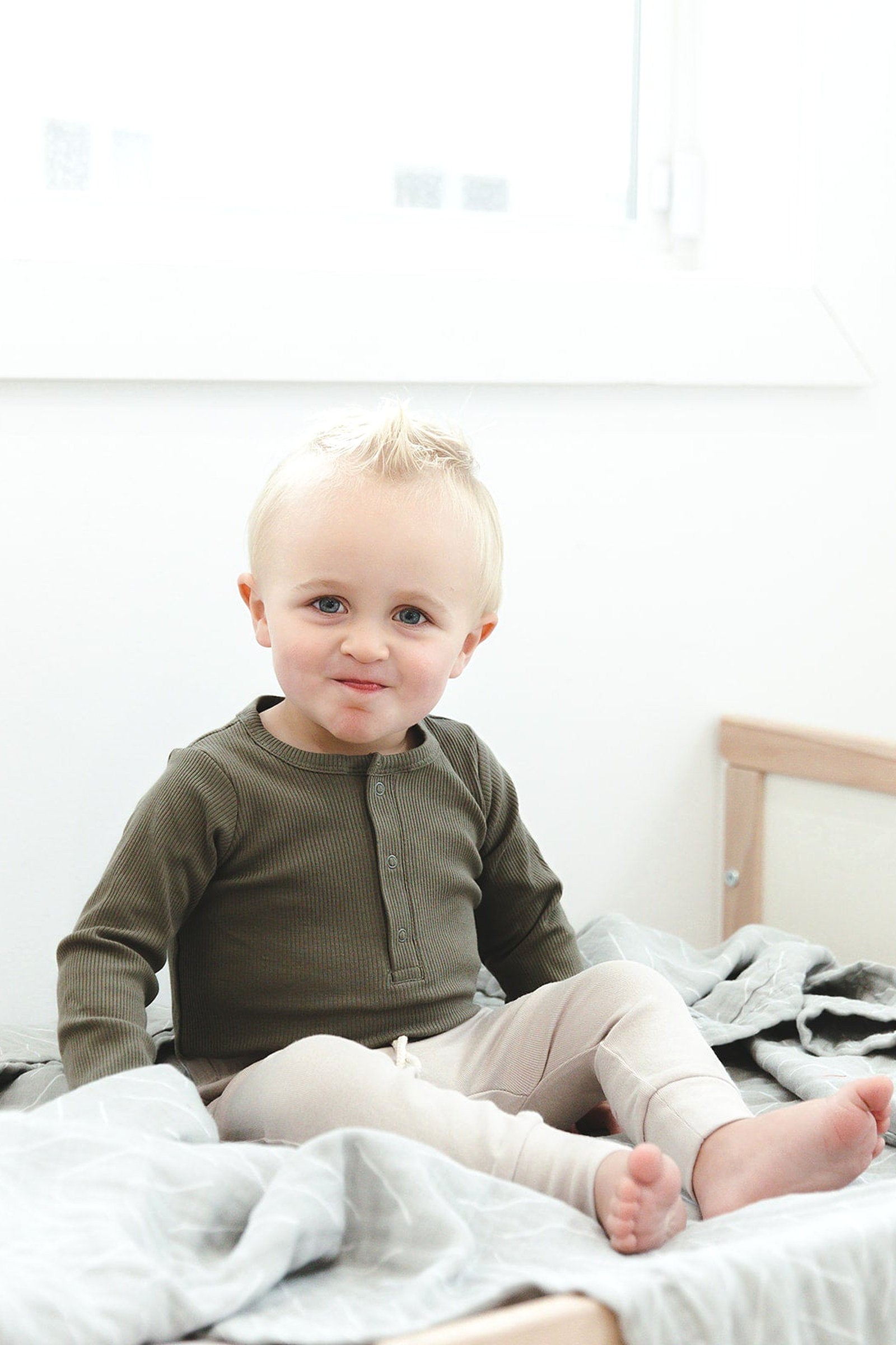 Winter Green Organic Snap Long Sleeve Ribbed Bodysuit, Baby Essentials, Cotton