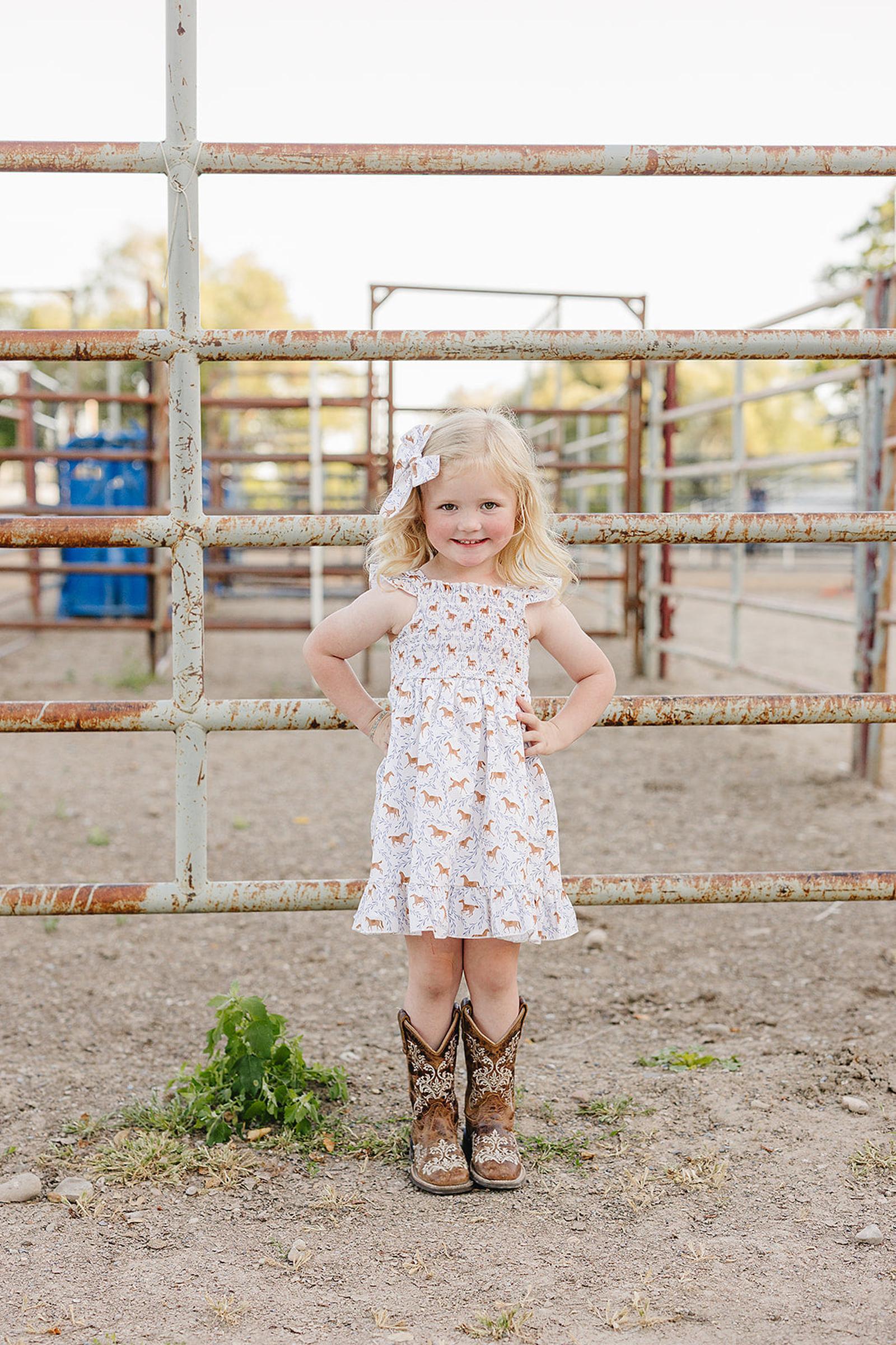 Western Pony Print Smocked Dress for Baby & Kids