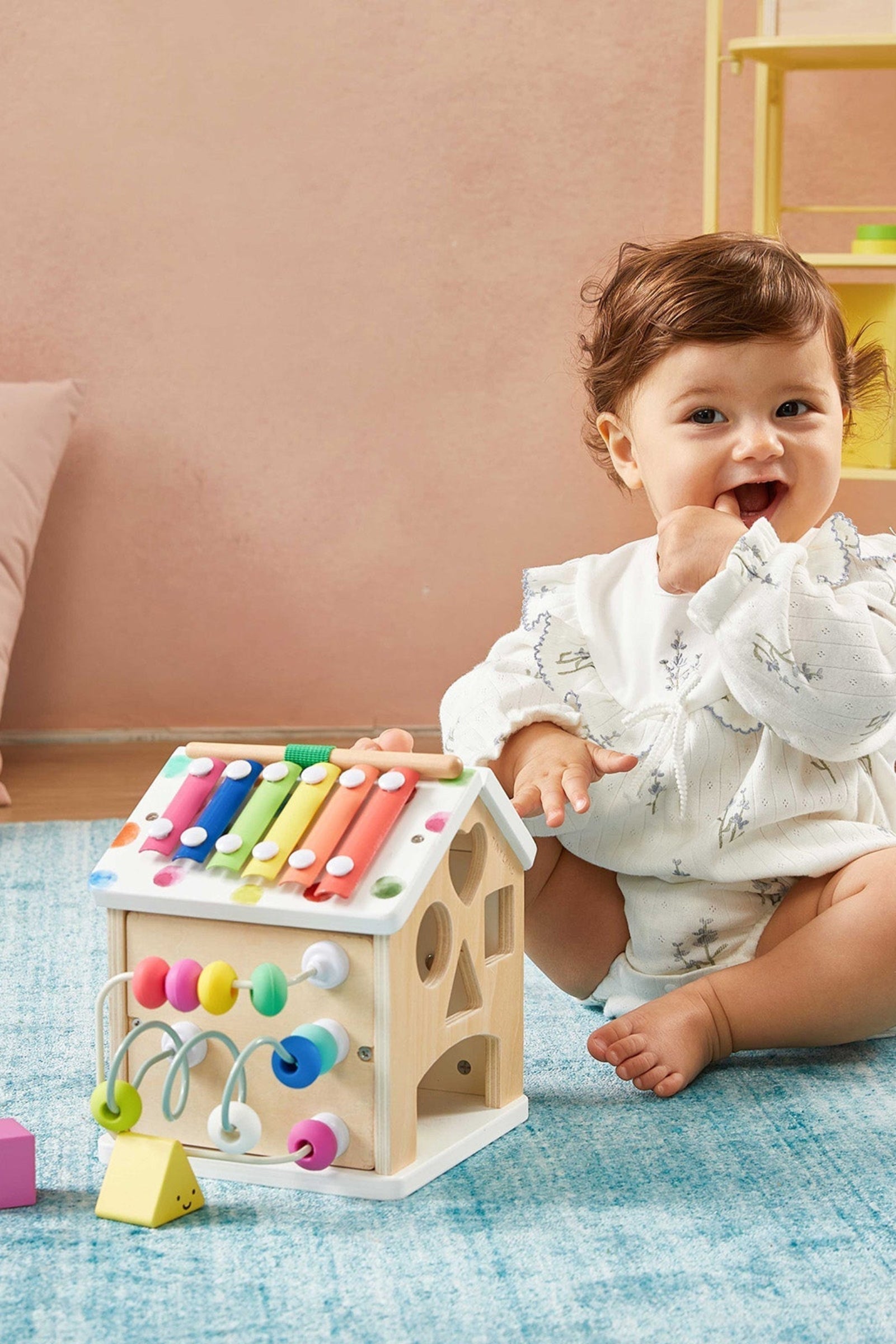 Rainbow Wooden Baby Walker & Activity Cube Playset, Montessori Development Toy, Toddlers