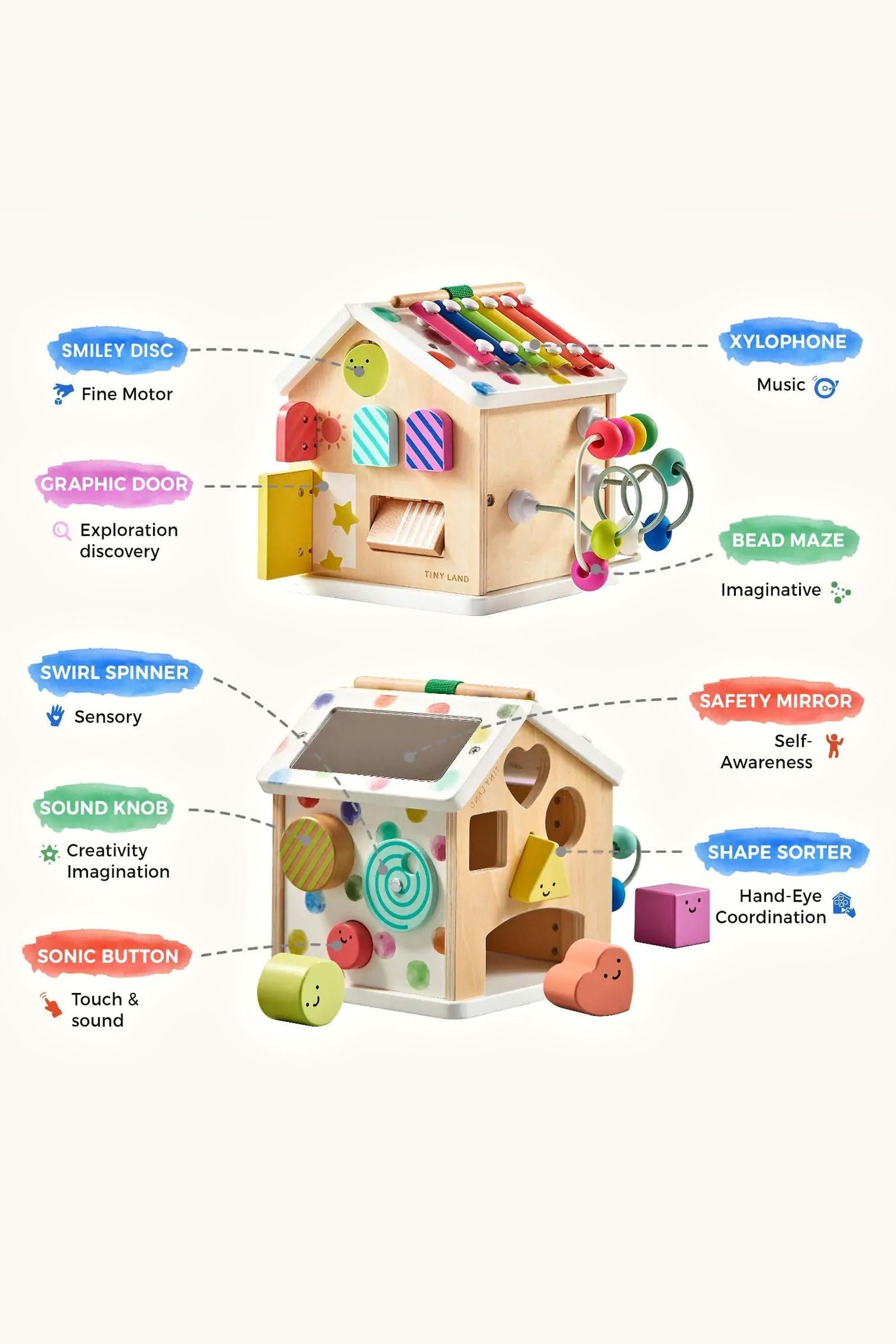 Cottage Morandi Wooden Activity Cube, Montessori Inspired, Baby & Toddler