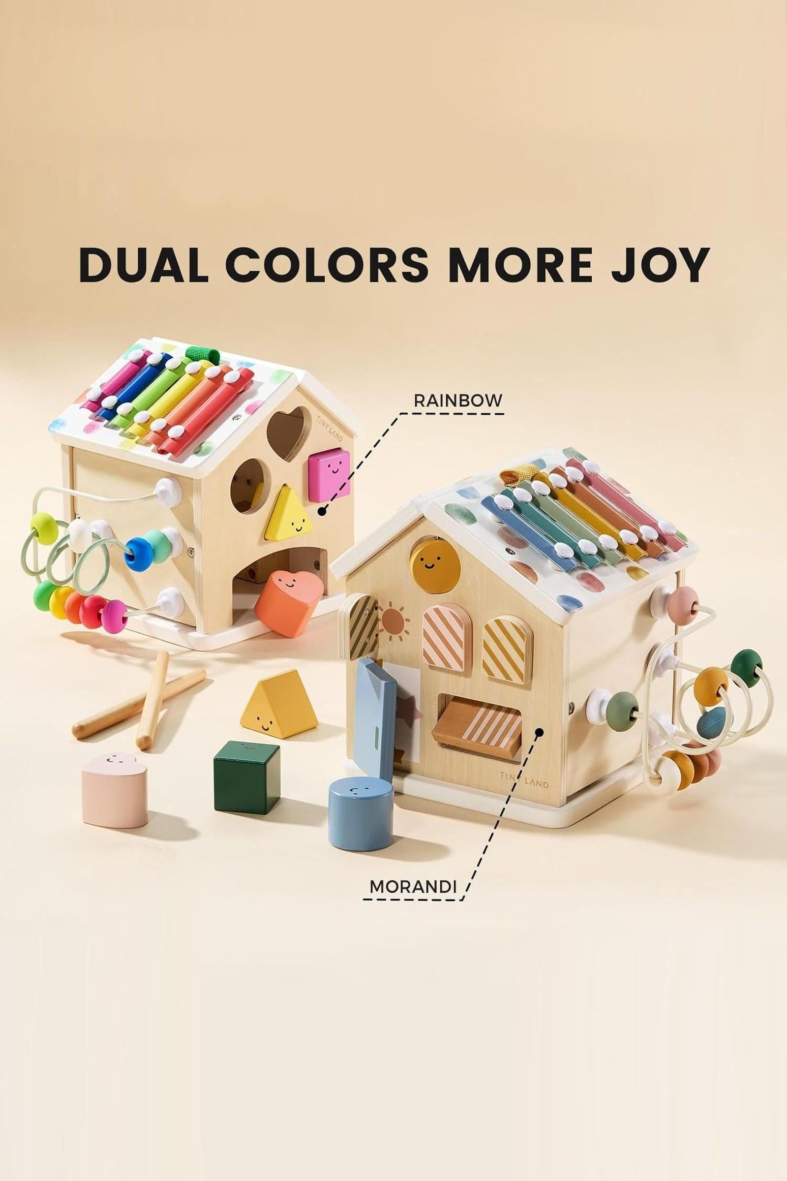 Cottage Rainbow Wooden Activity Cube, Montessori Inspired, Baby & Toddler
