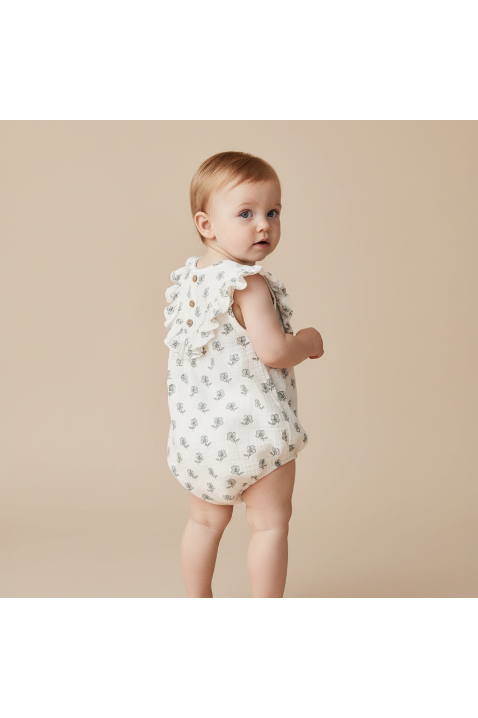 Organic Sleeveless Ruffle Bubble Romper - Poppy
