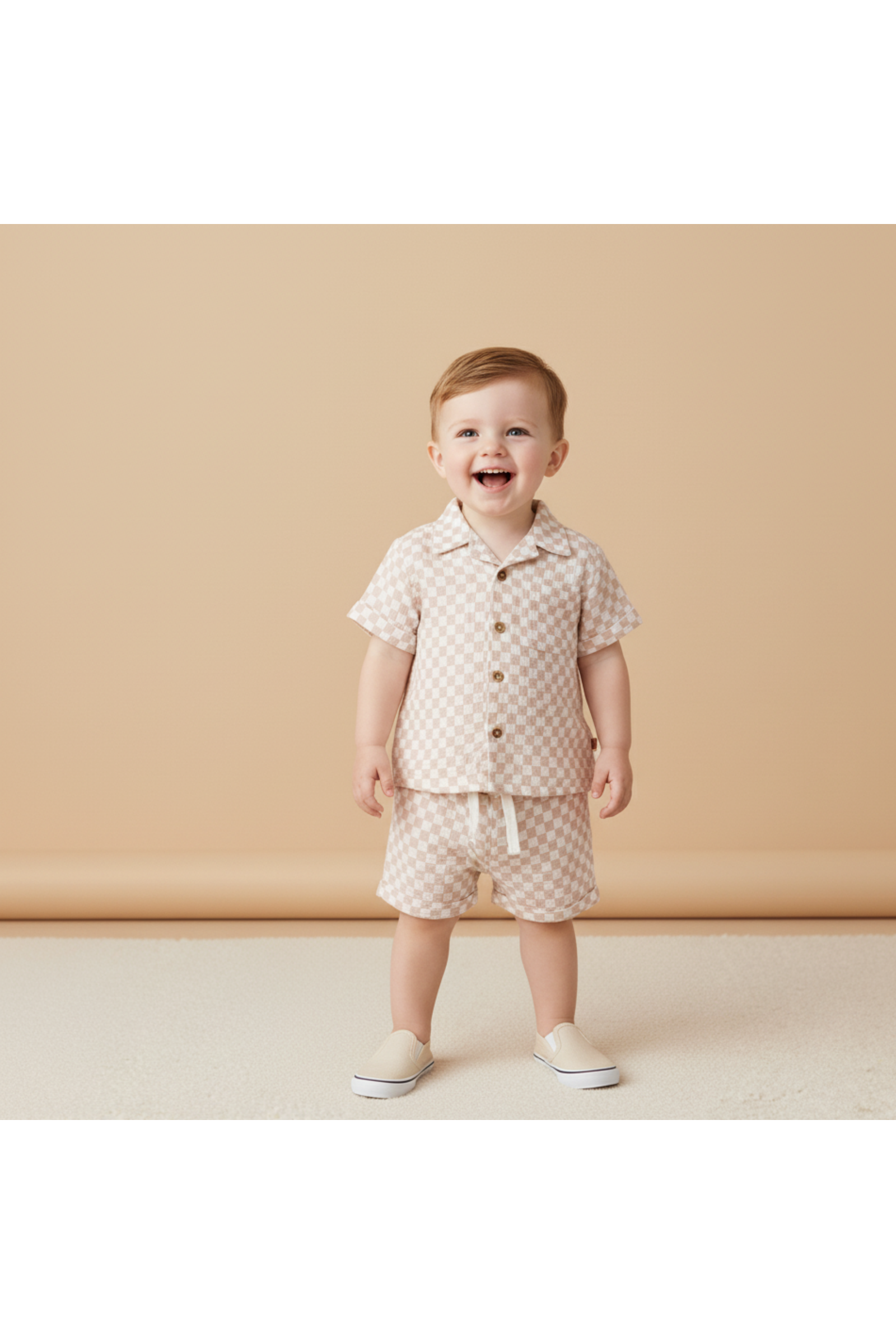 Organic Shirt & Shorts Set - Brick Checks