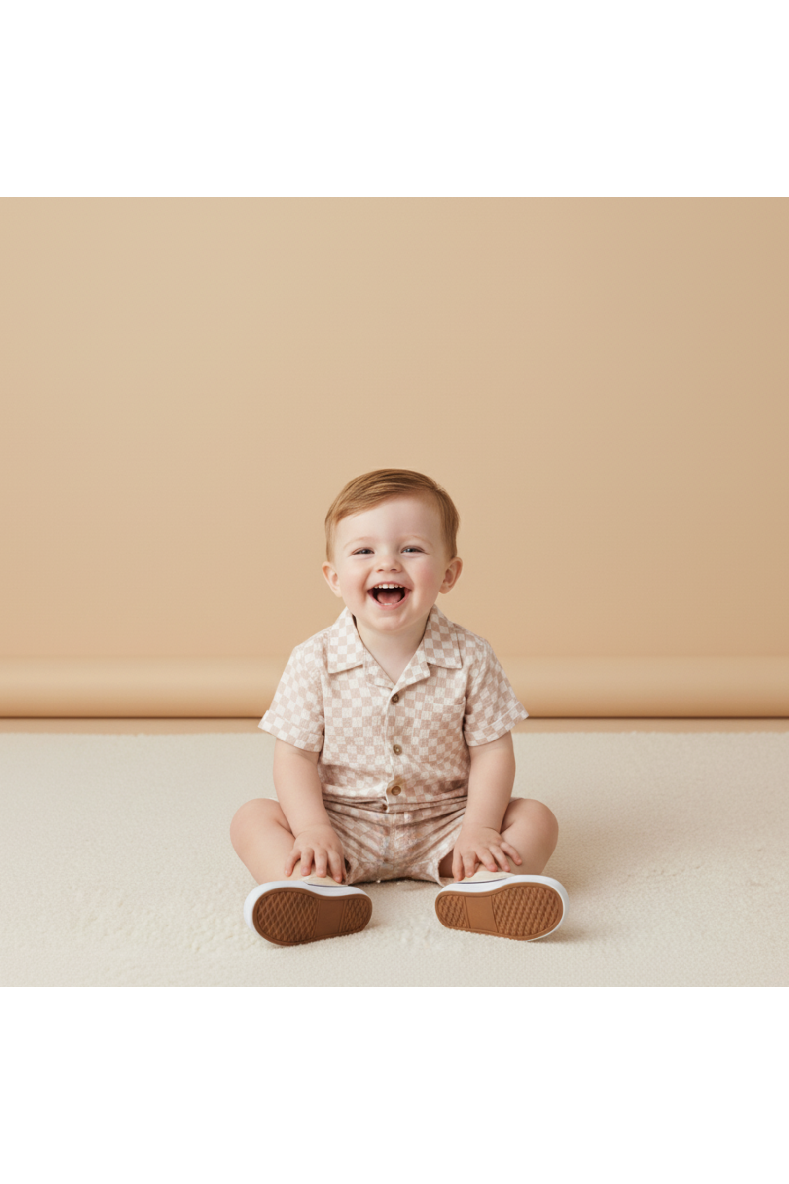 Organic Shirt & Shorts Set - Brick Checks
