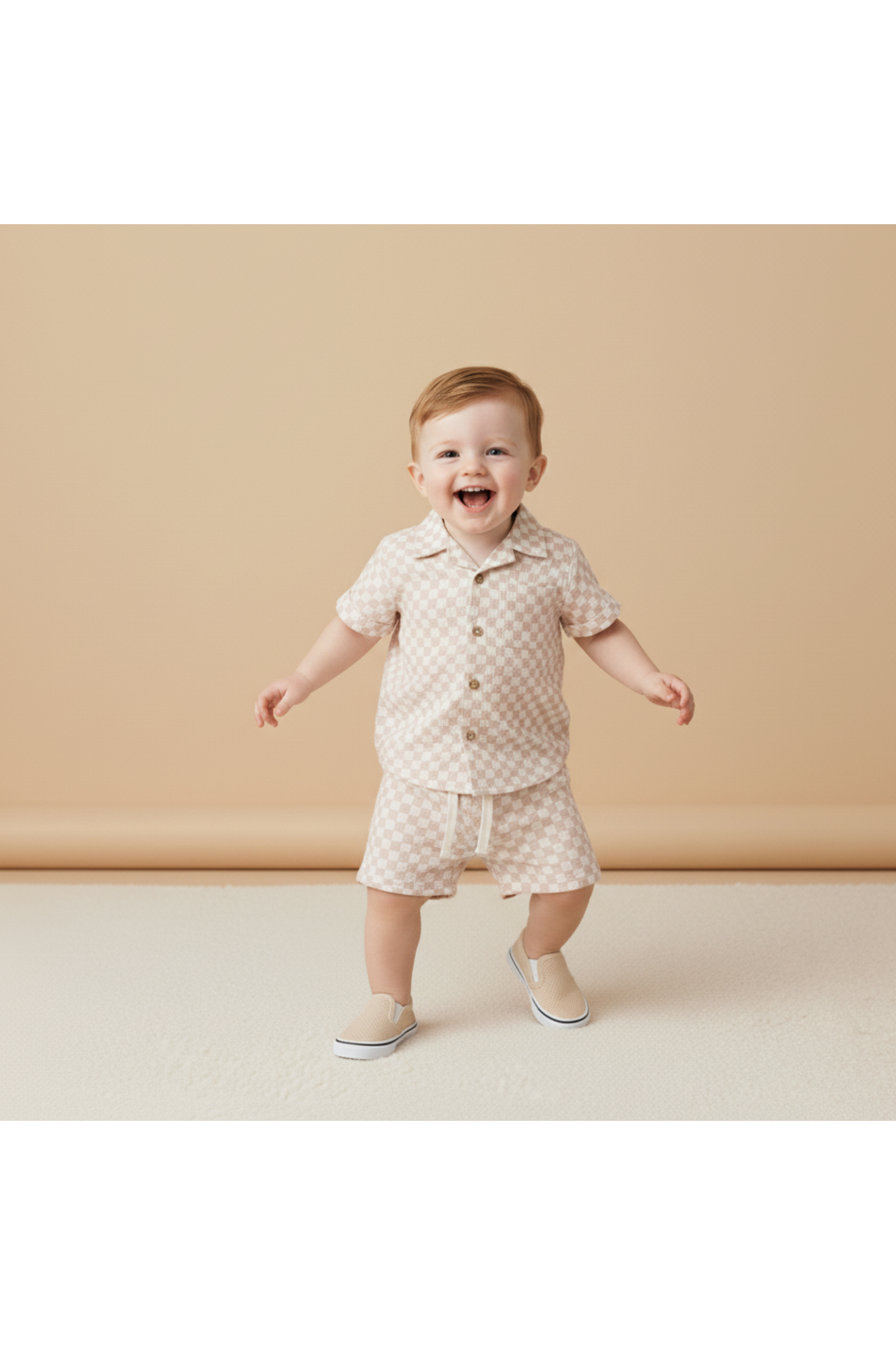 Organic Shirt & Shorts Set - Brick Checks