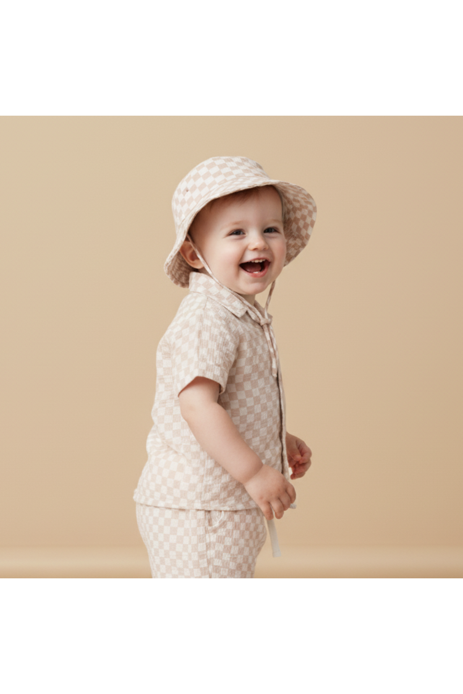 Organic Bucket Sun Hat - Brick Checks