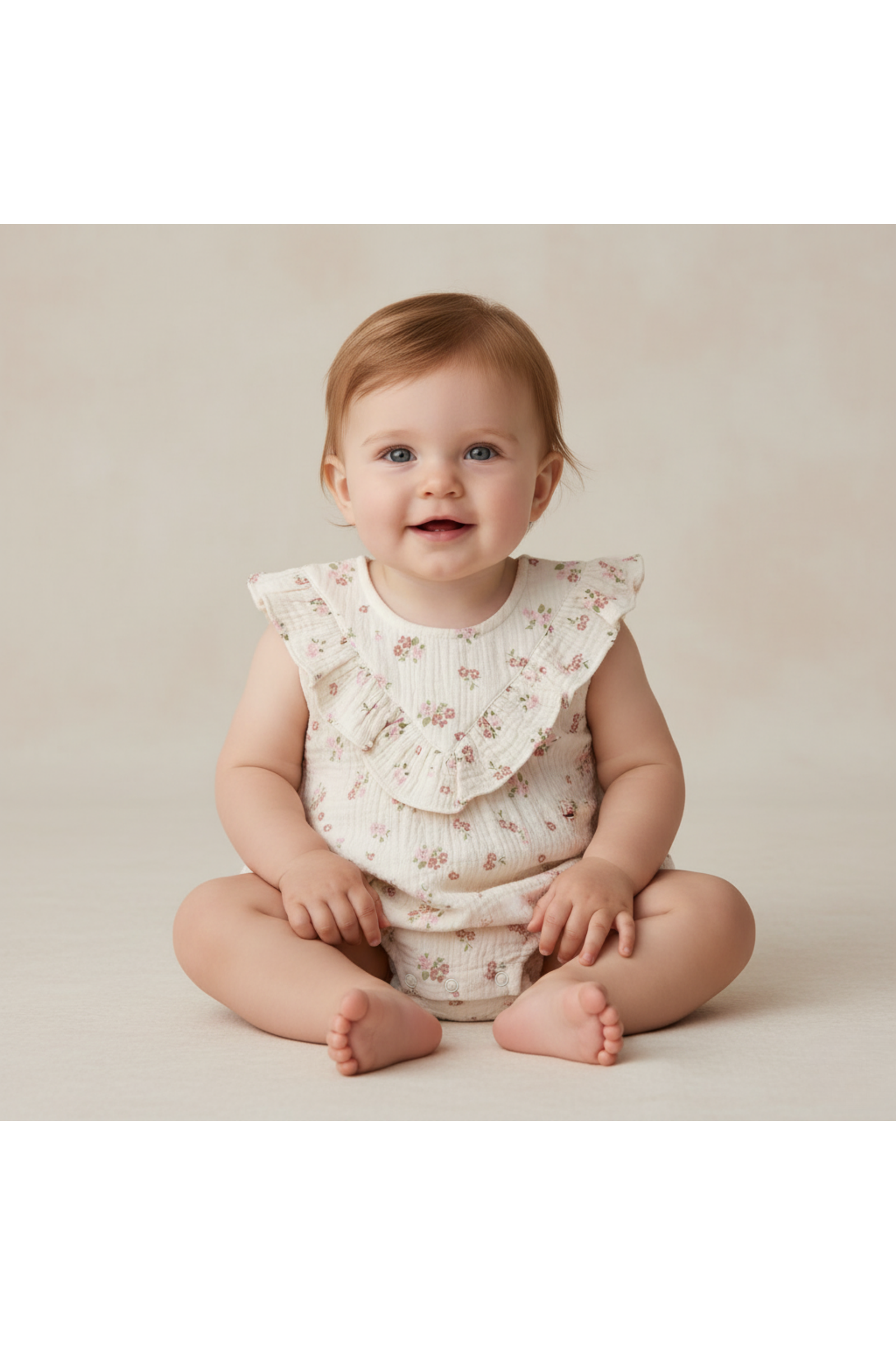 Organic Sleeveless Ruffle Bubble Romper - Blush Floral