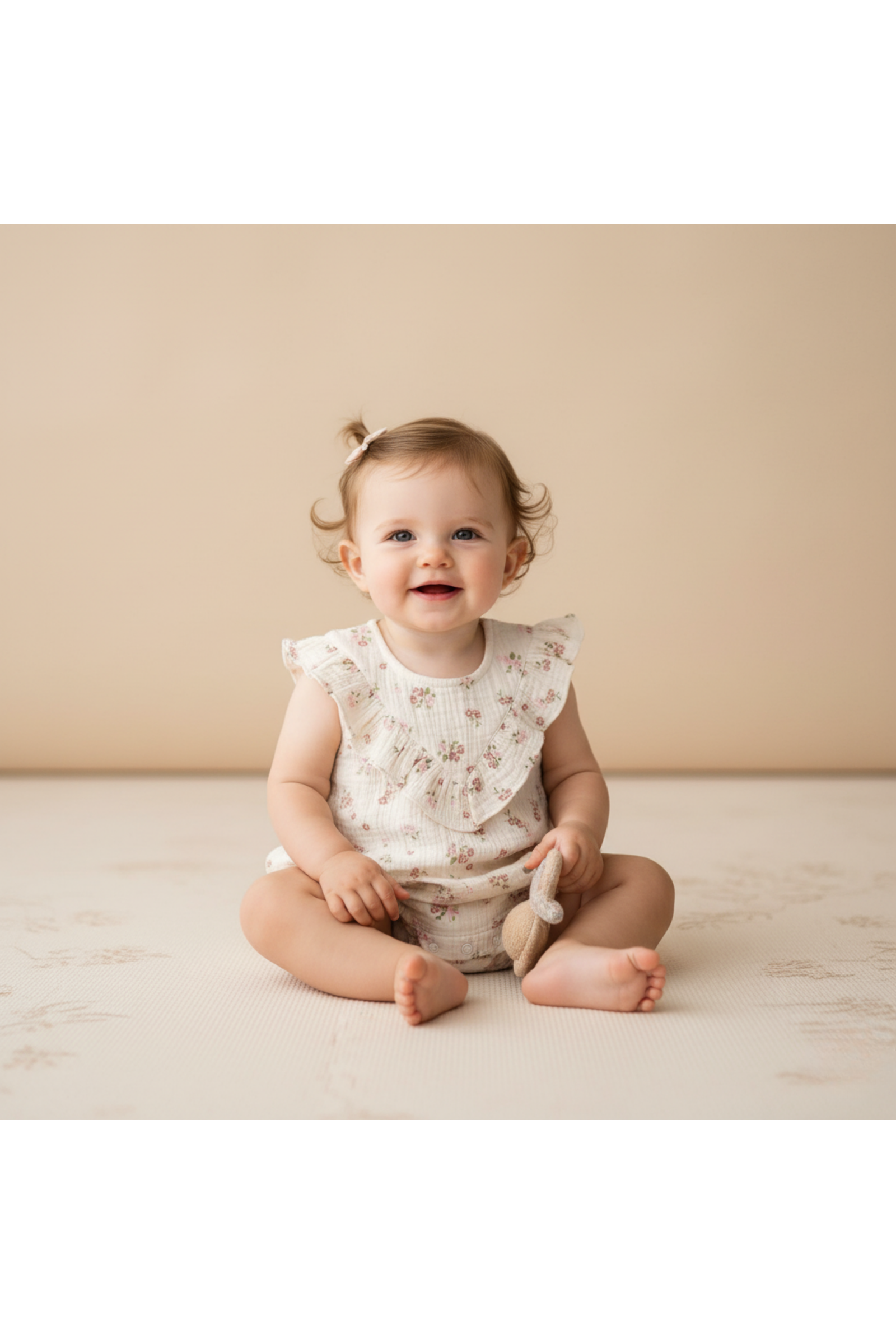 Organic Sleeveless Ruffle Bubble Romper - Blush Floral