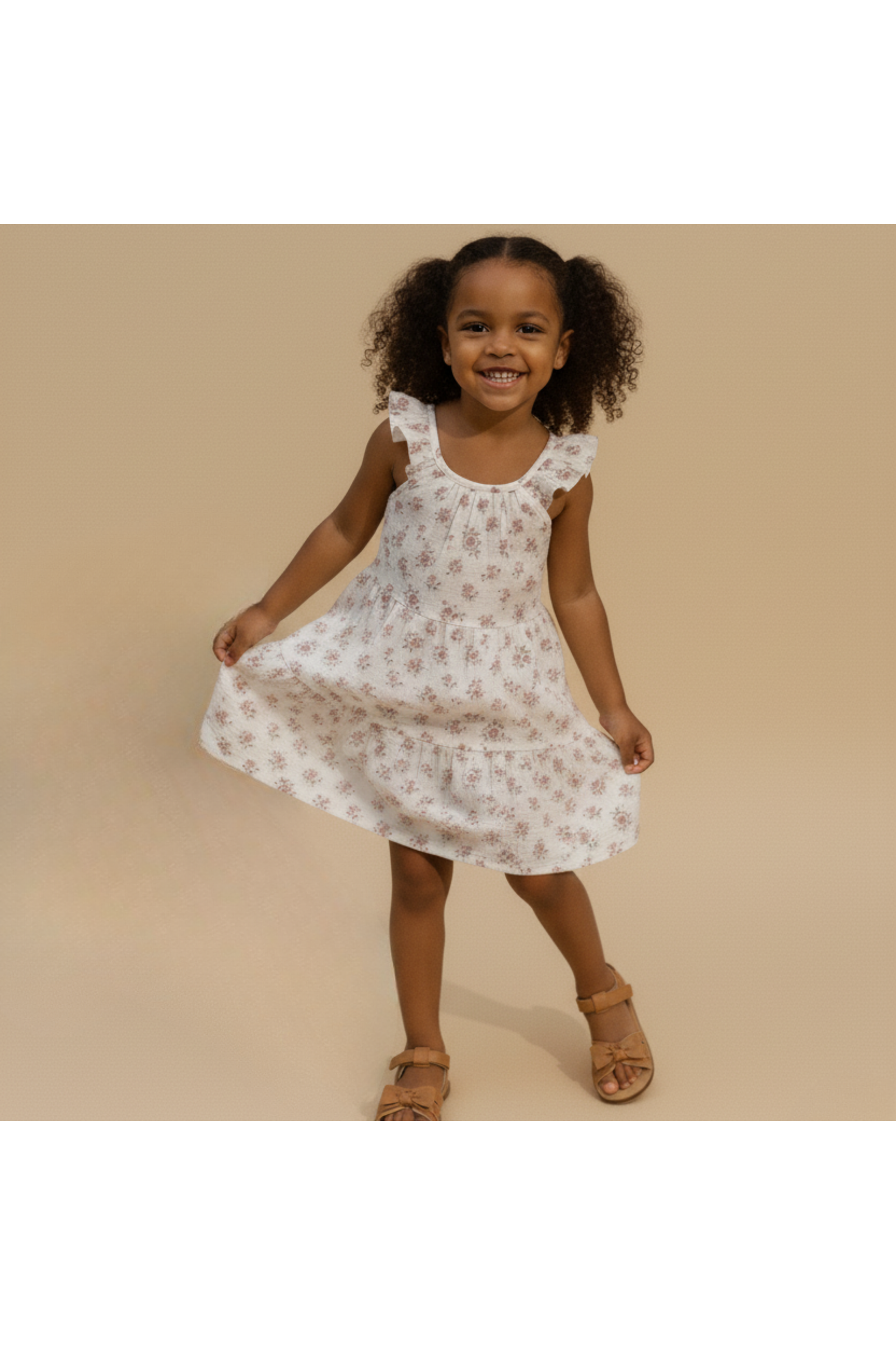Organic Ruffle Tiered Dress - Blush Floral