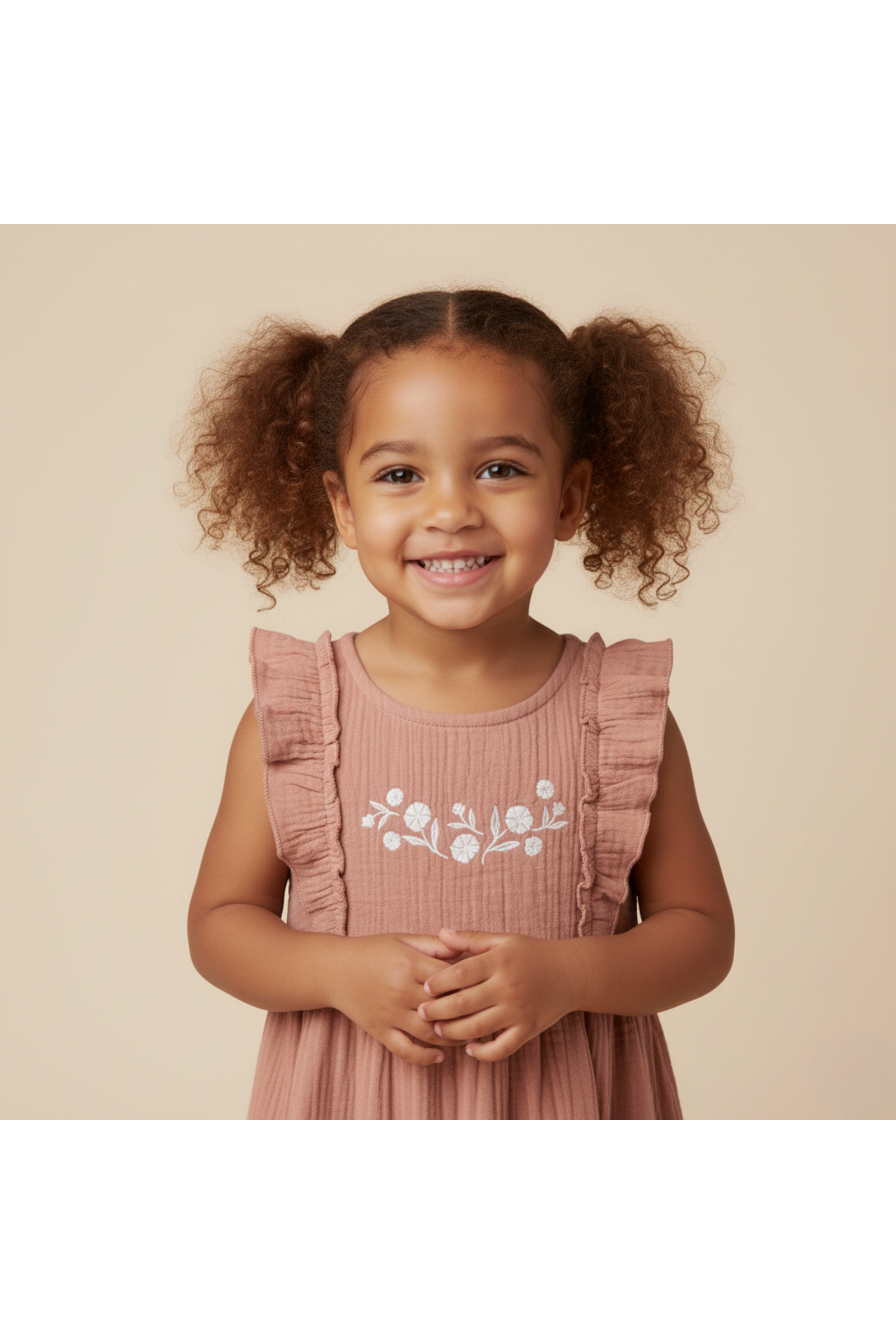 Organic Embroidered Tiered Dress - Clay