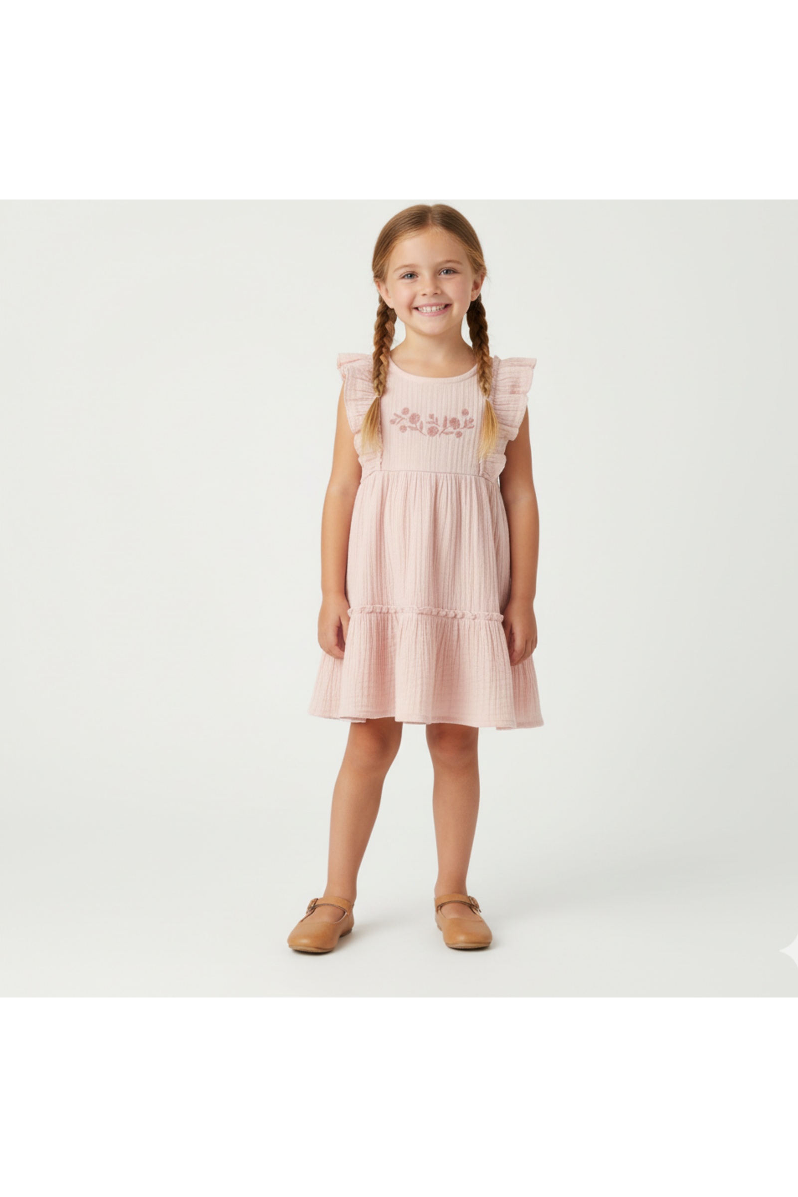 Organic Embroidered Tiered Dress - Blush