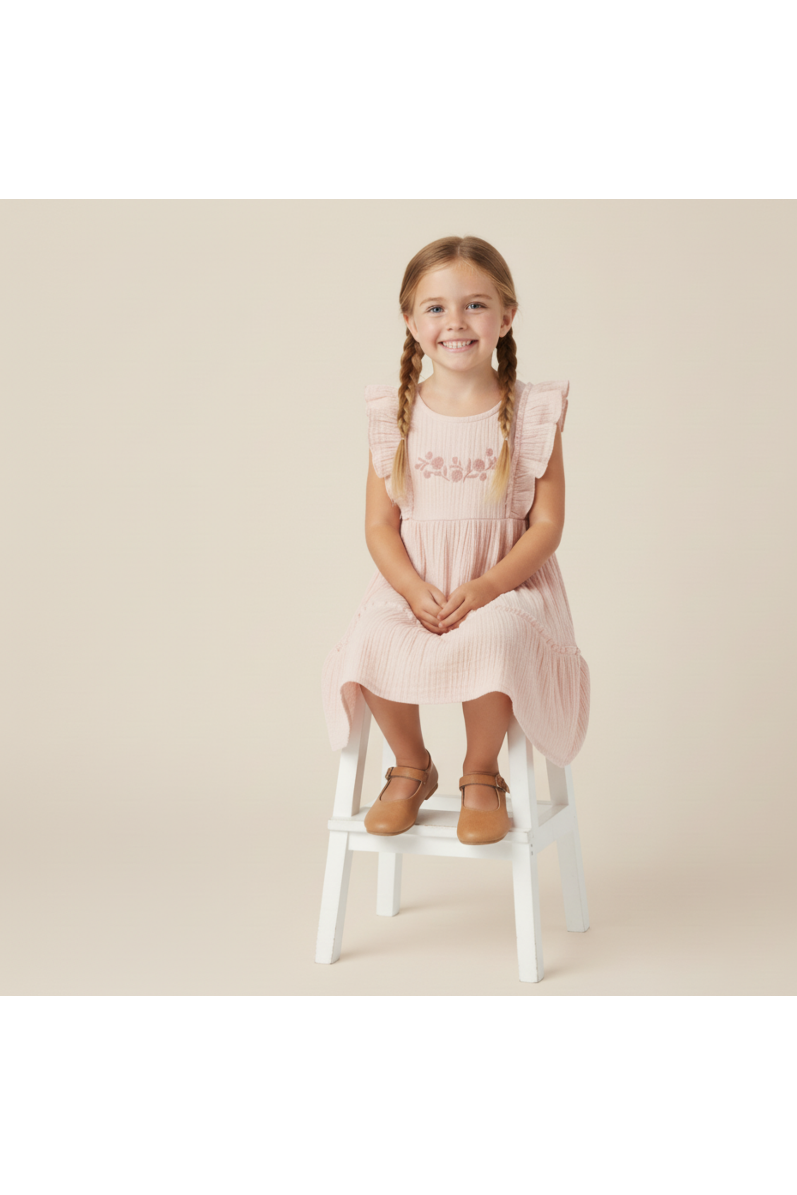 Organic Embroidered Tiered Dress - Blush