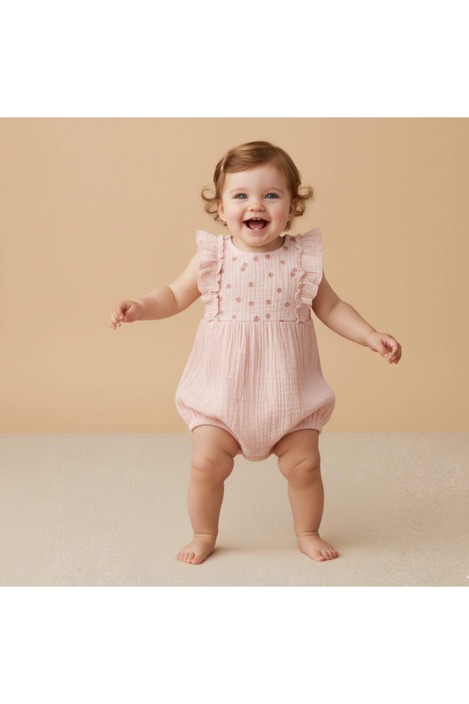 Organic Embroidered Ruffle Romper - Blush