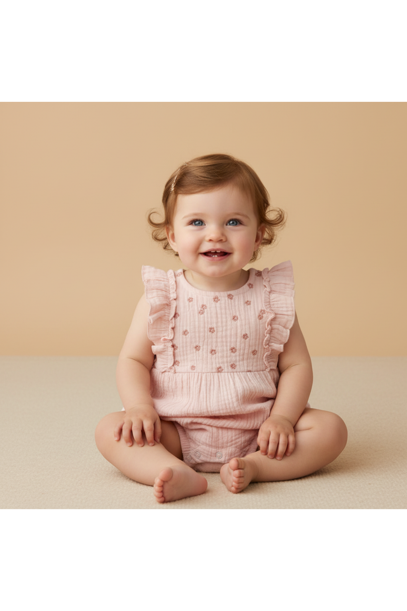 Organic Embroidered Ruffle Romper - Blush