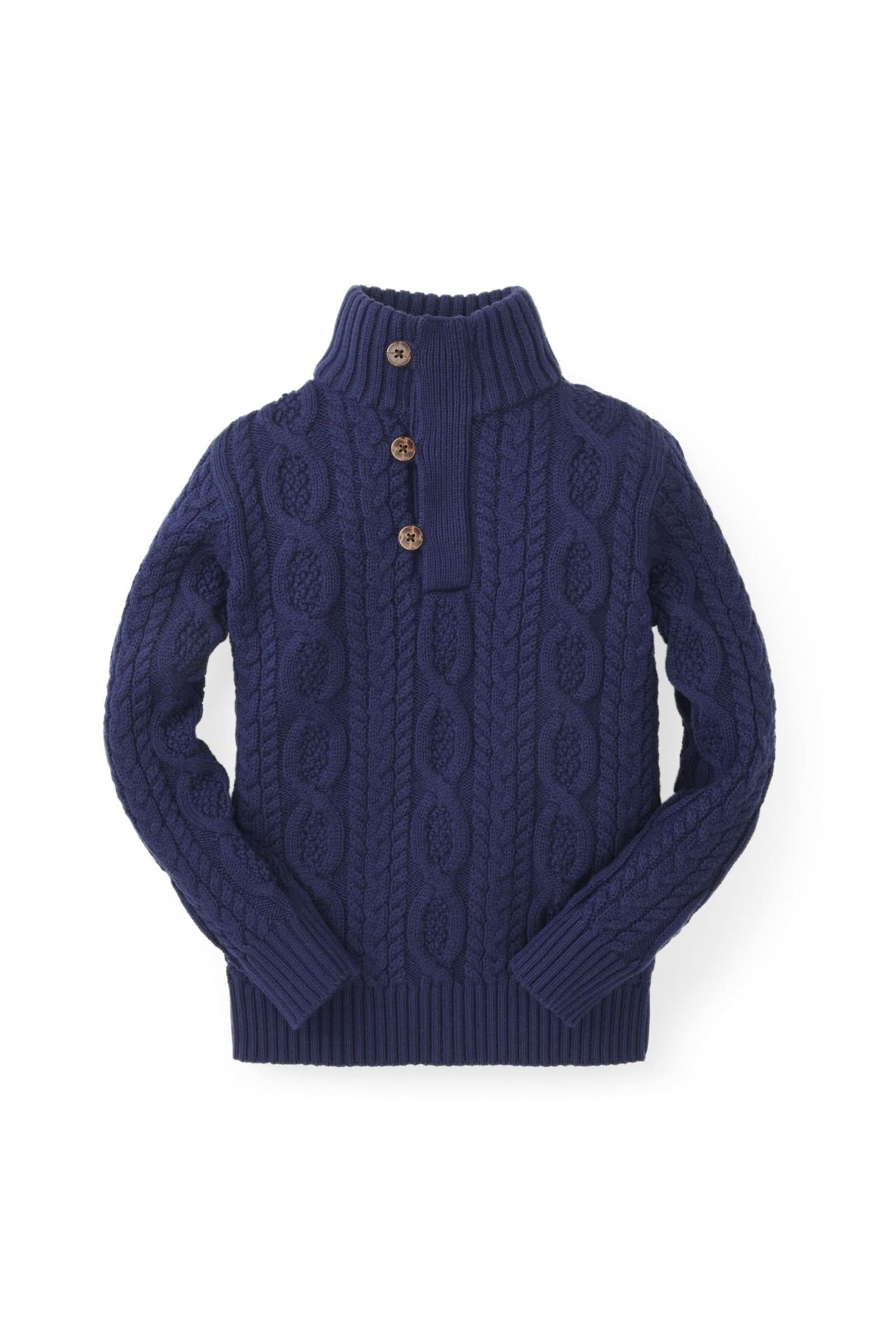 Organic Cotton Mock Neck Cable Sweater with Buttons for Baby Boys, Navy, Baby