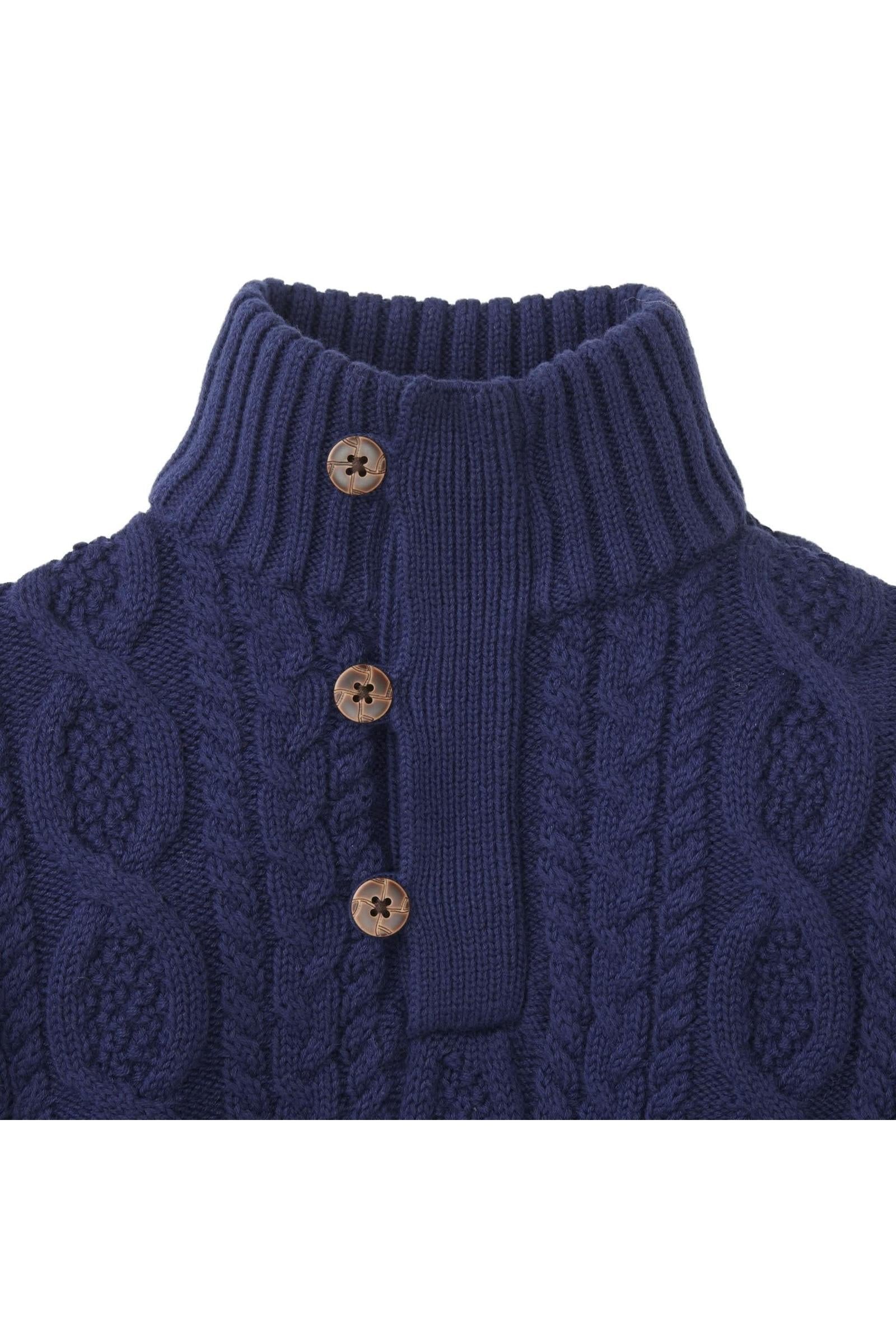 Organic Cotton Mock Neck Cable Sweater with Buttons for Baby Boys, Navy, Baby