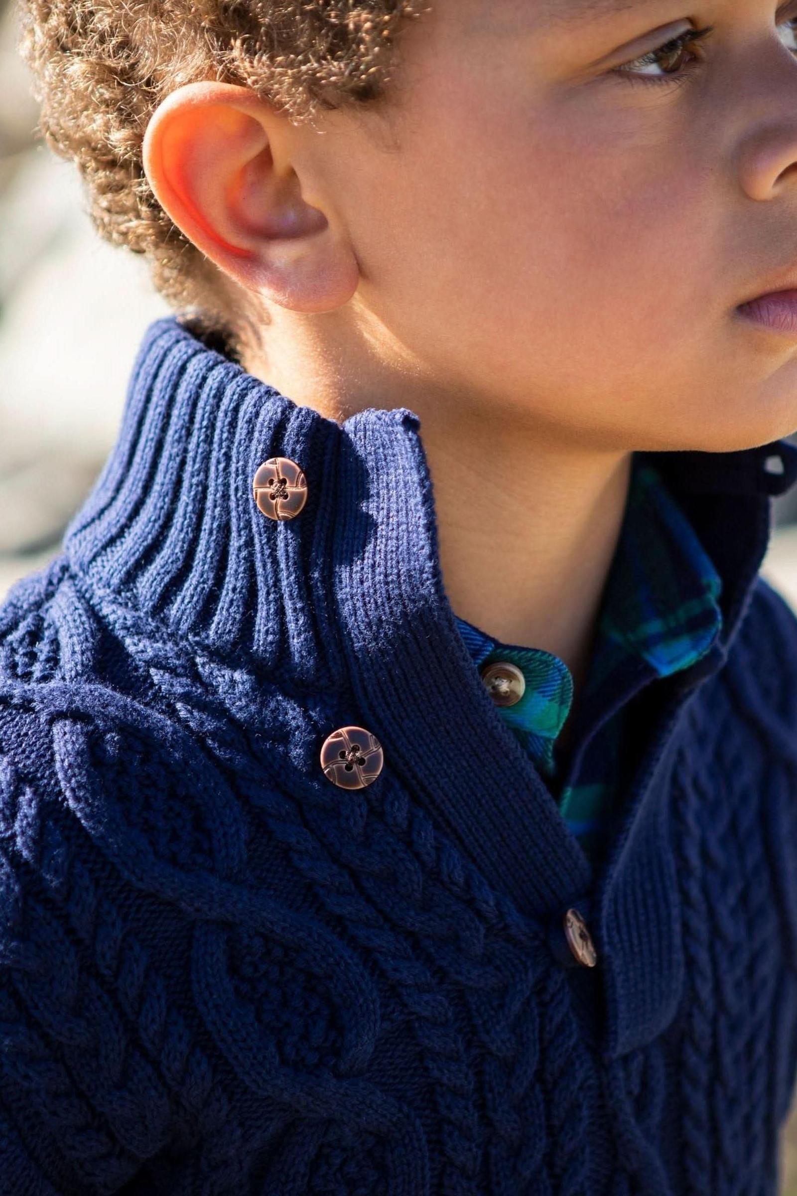 Organic Cotton Mock Neck Cable Sweater with Buttons for Baby Boys, Navy, Baby