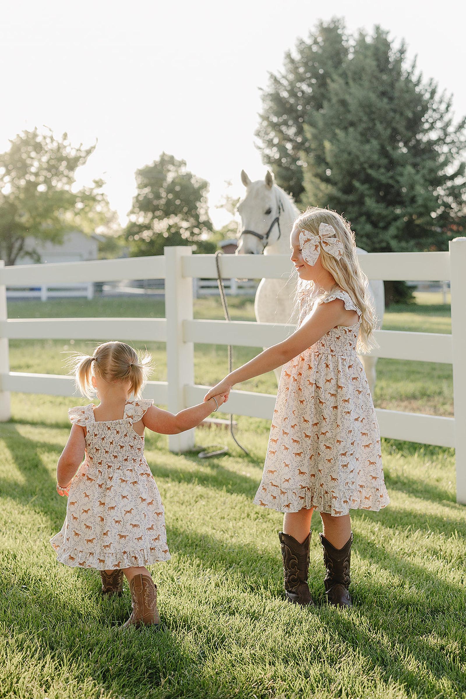 Western Pony Print Smocked Dress for Baby & Kids