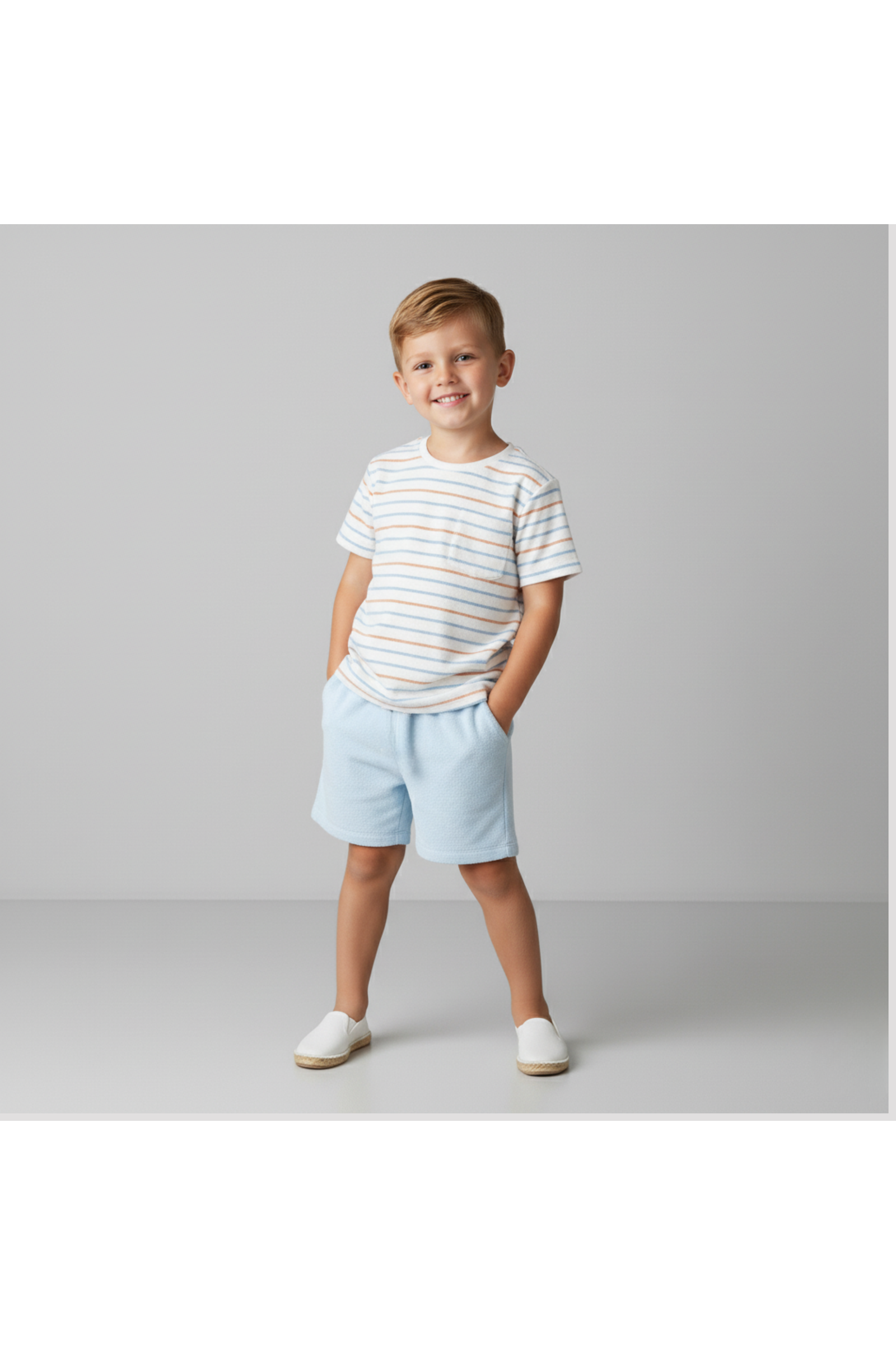 Organic Terry Tee & Shorts Set - Cabana Stripes