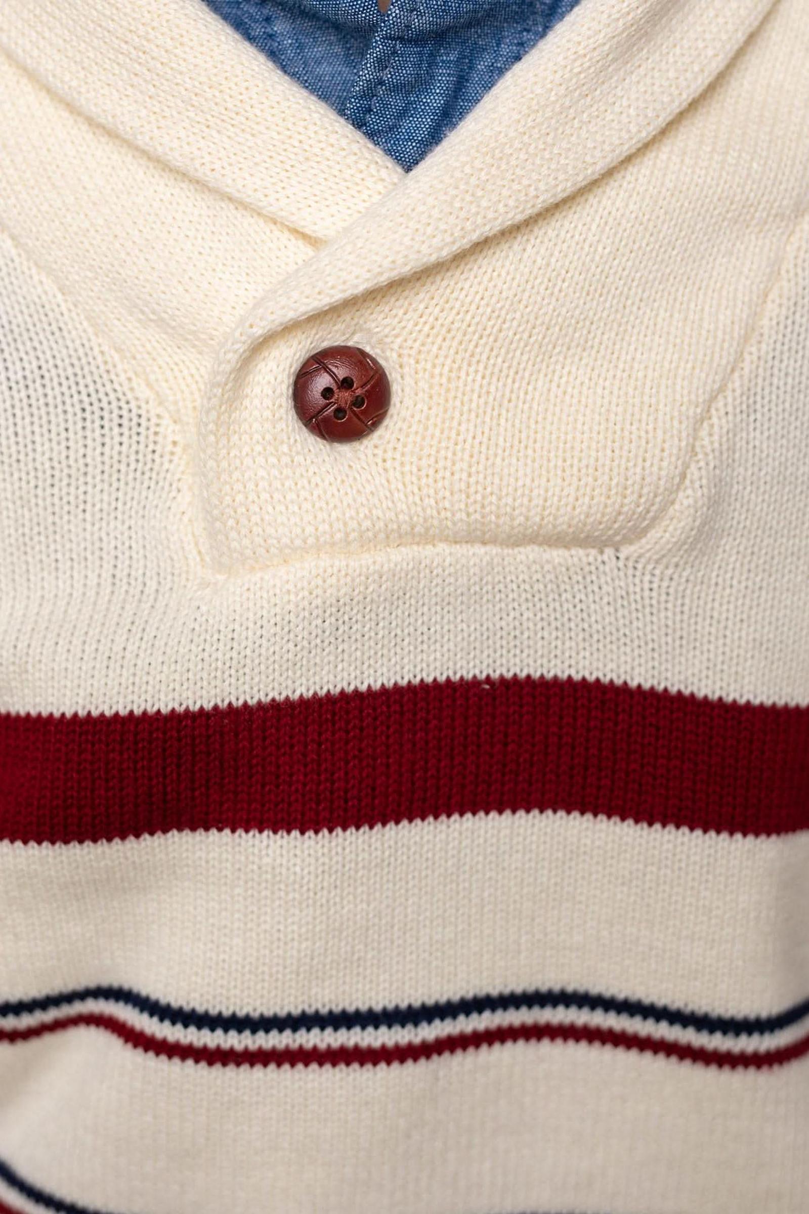 Organic Cotton Shawl Collar Sweater for Boys, Ivory Stripe, Sizes 2-16