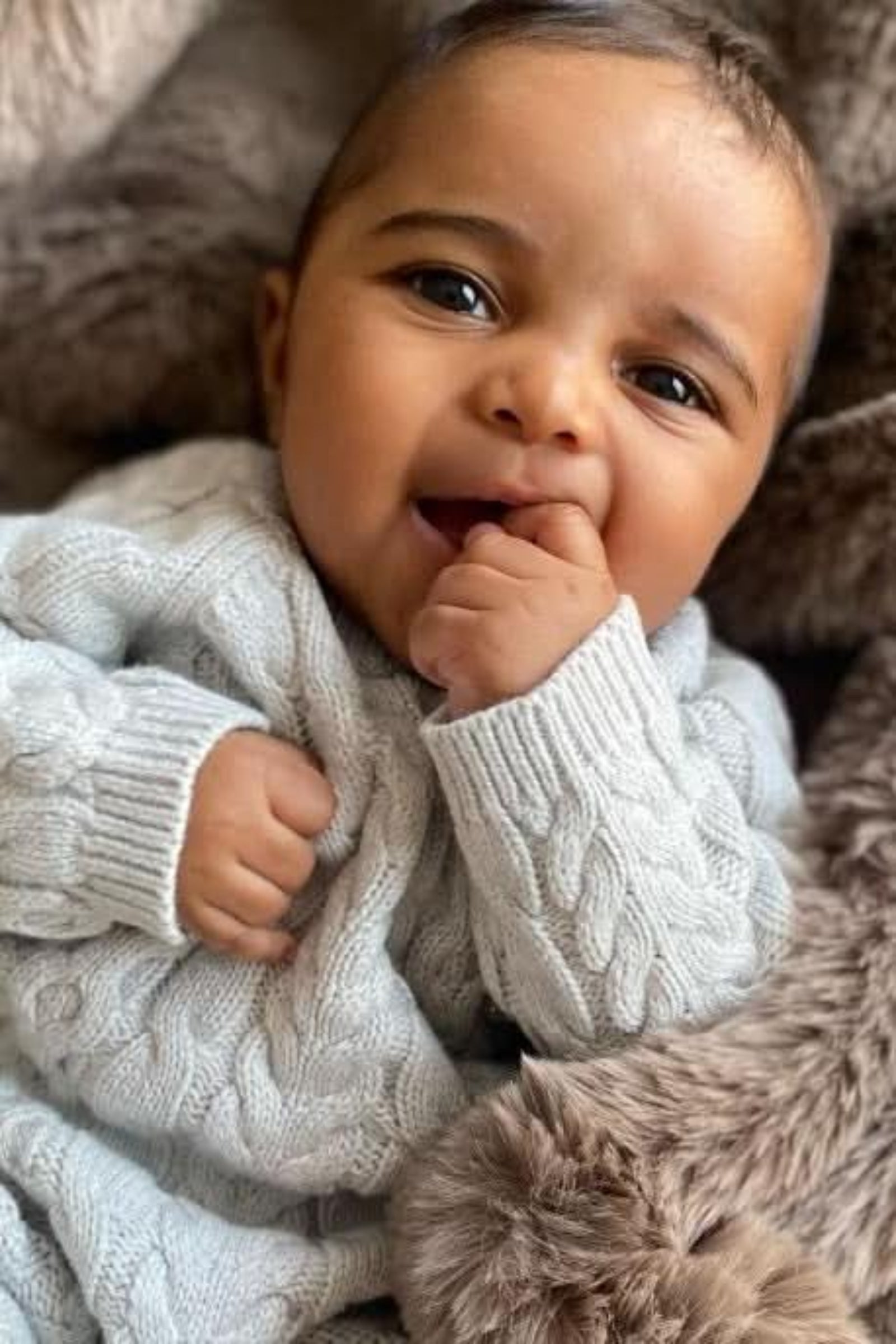 Organic Cotton Cable Knit Sweater Romper for Babies, Light Gray, 0-24M