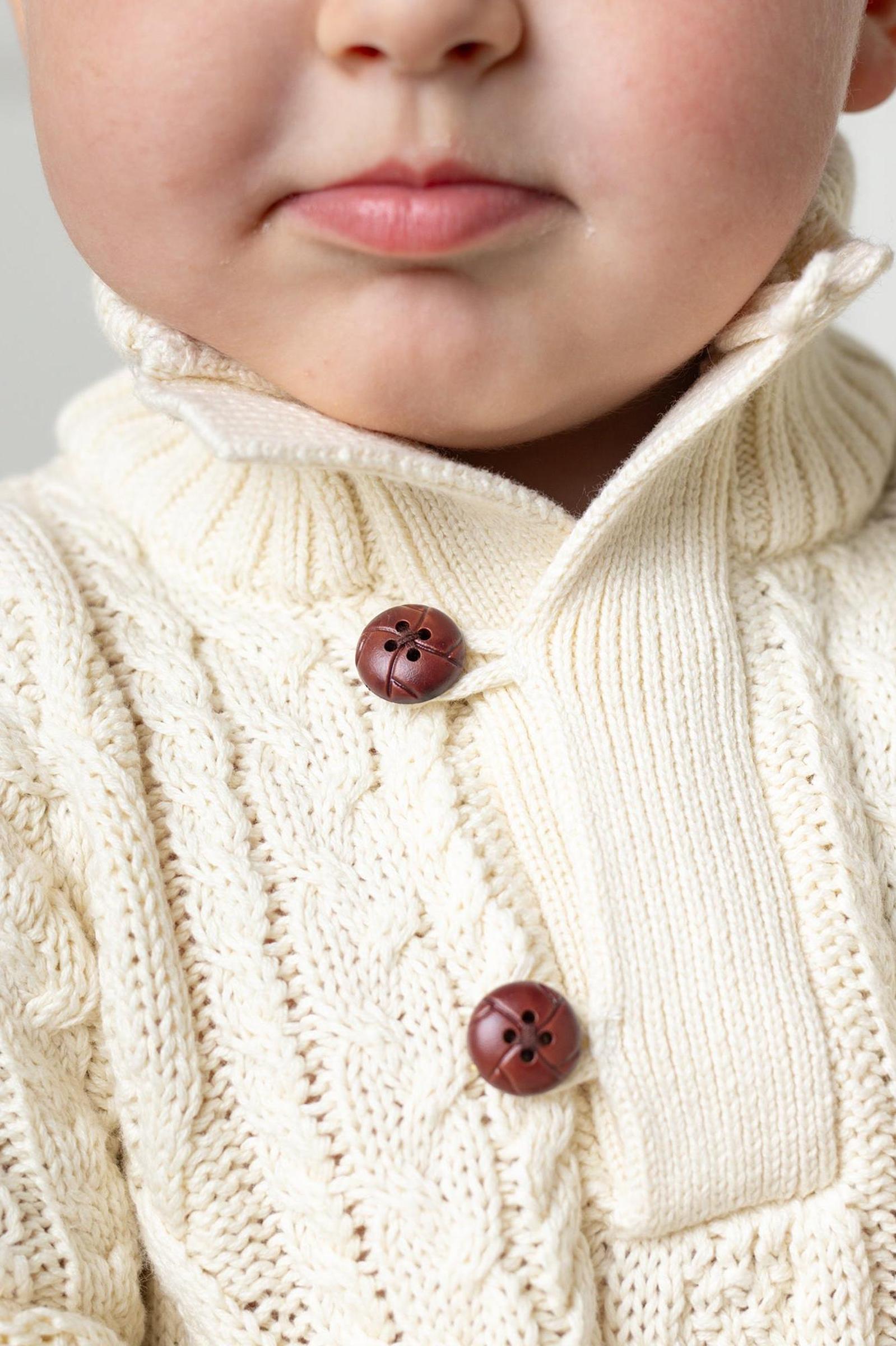 Organic Cotton Cable Knit Mock Neck Sweater with Buttons For Boys, White, Toddler & Kids