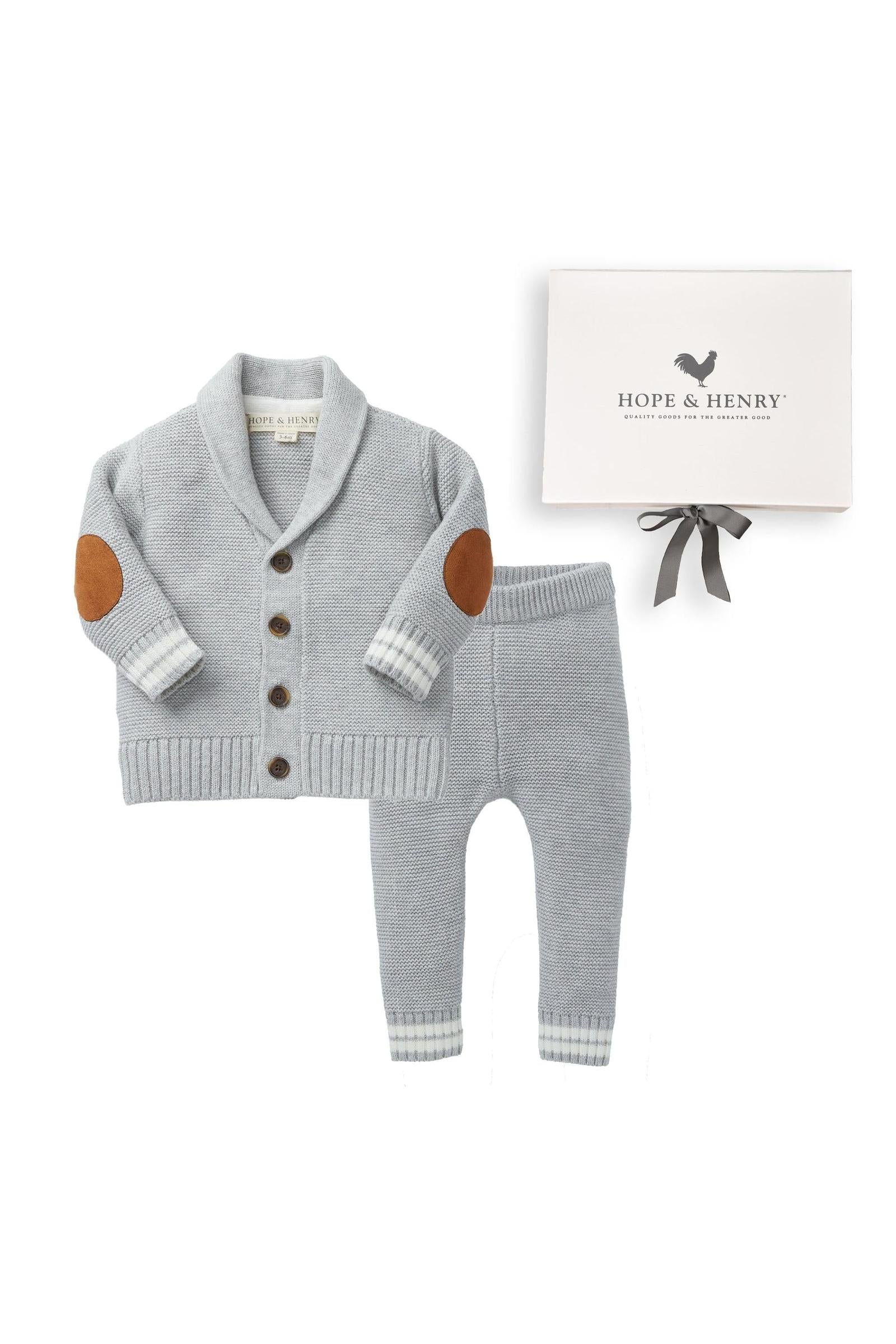 Baby Organic Cardigan and Sweater Legging, Gray Heather, Boxed Gift Set