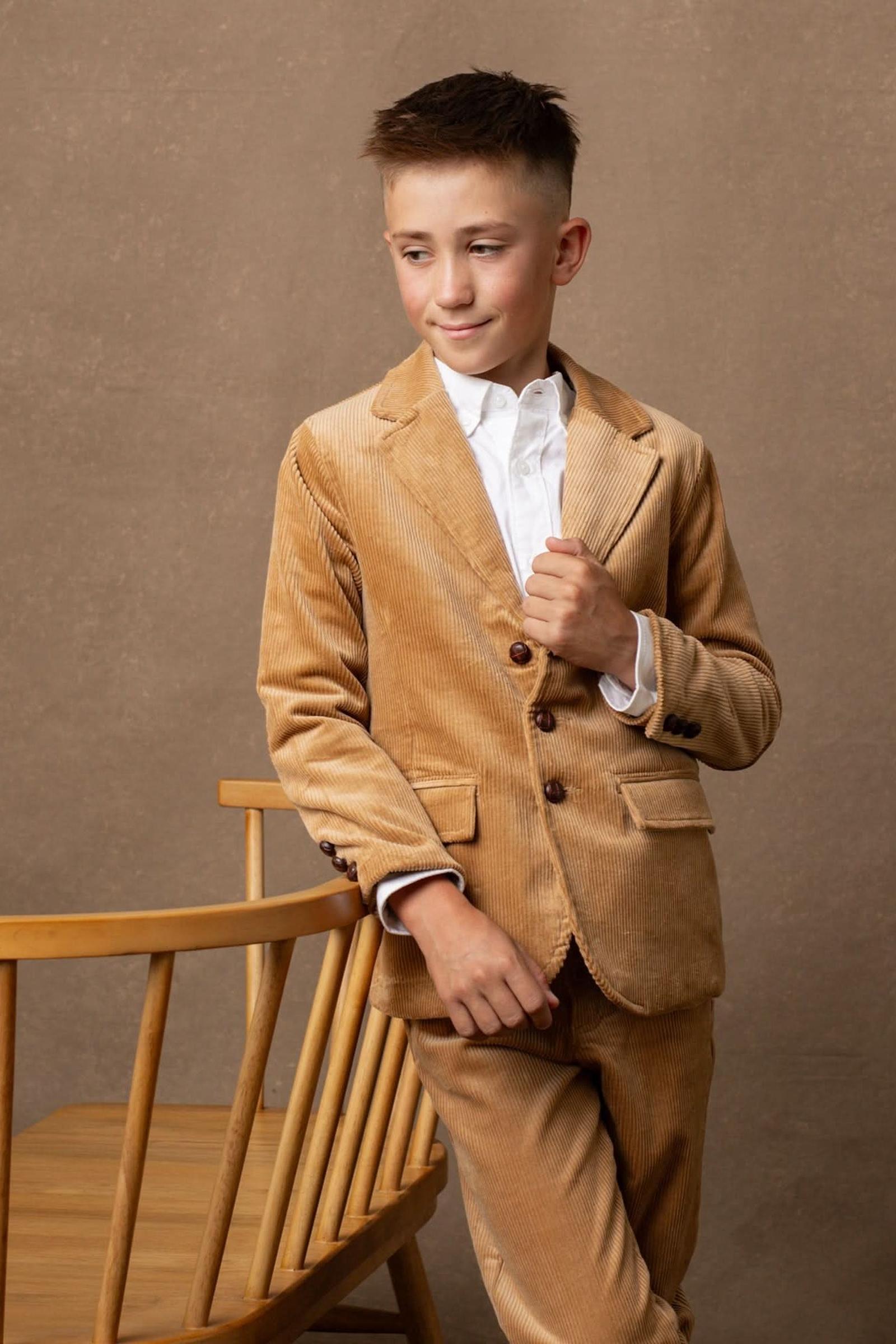 Organic Corduroy Blazer for Boys, Medium Brown, Sizes 2T-12