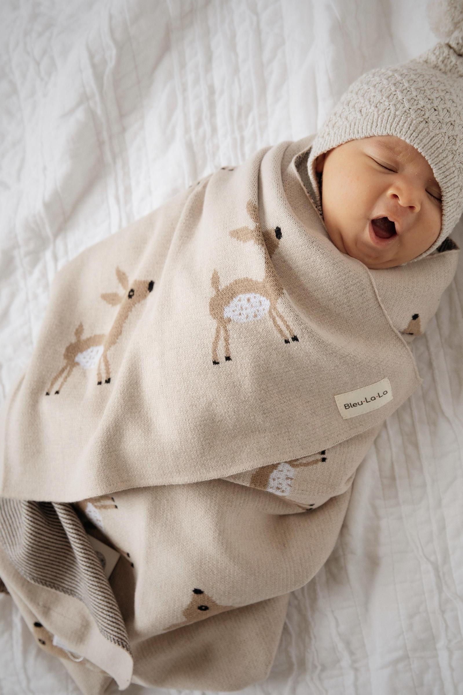 Cotton Deer Knit Luxury Swaddle Blanket, 100% OEKO Tex Pima Cotton