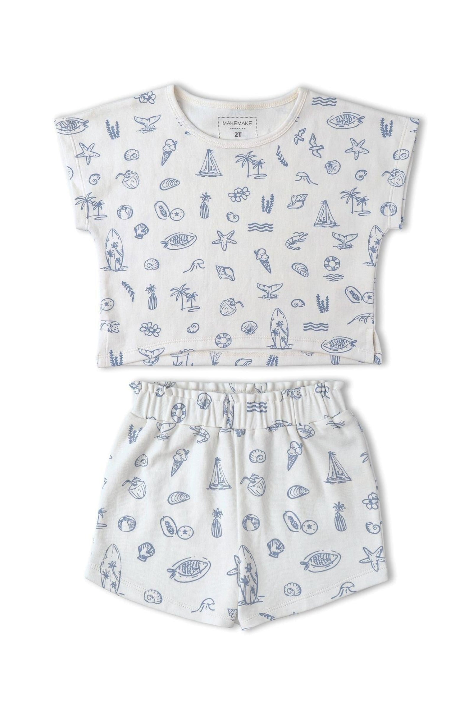 Organic Drop Shoulder Tee & Shorts Set - Coastal