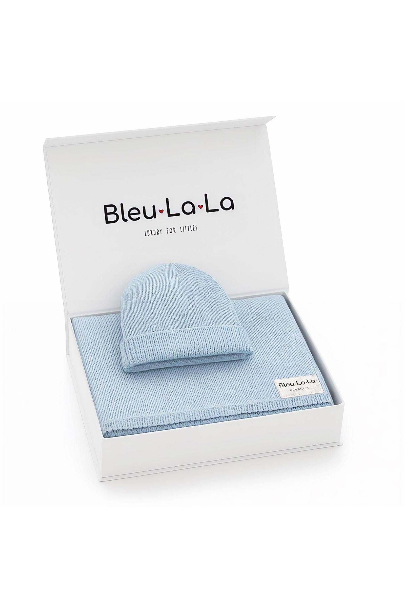 Luxe Collection Knit Baby Blanket + Hat Set with Gift Box, 100% Organic Cotton