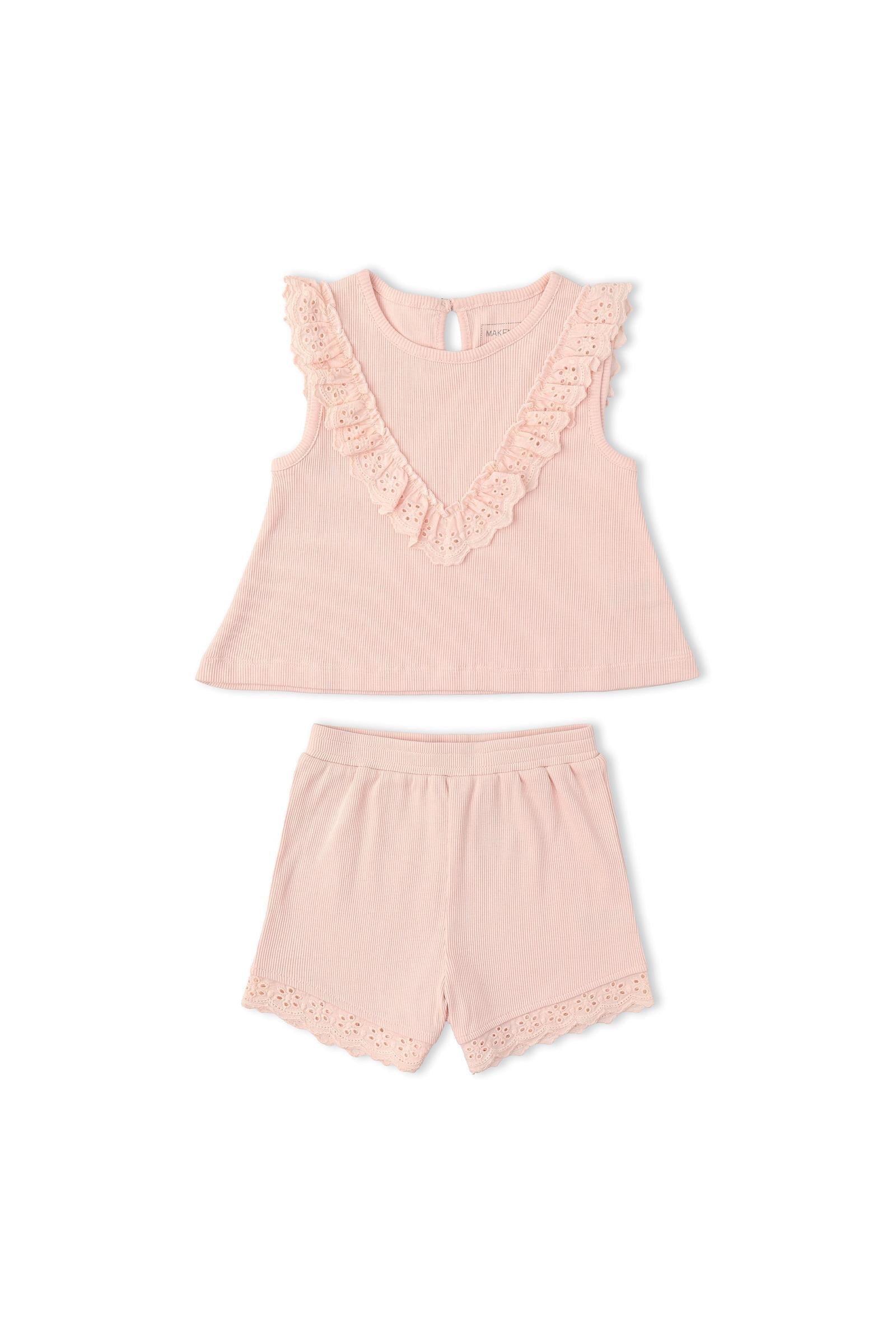 Organic Ruffle Top & Shorts Set - Blush
