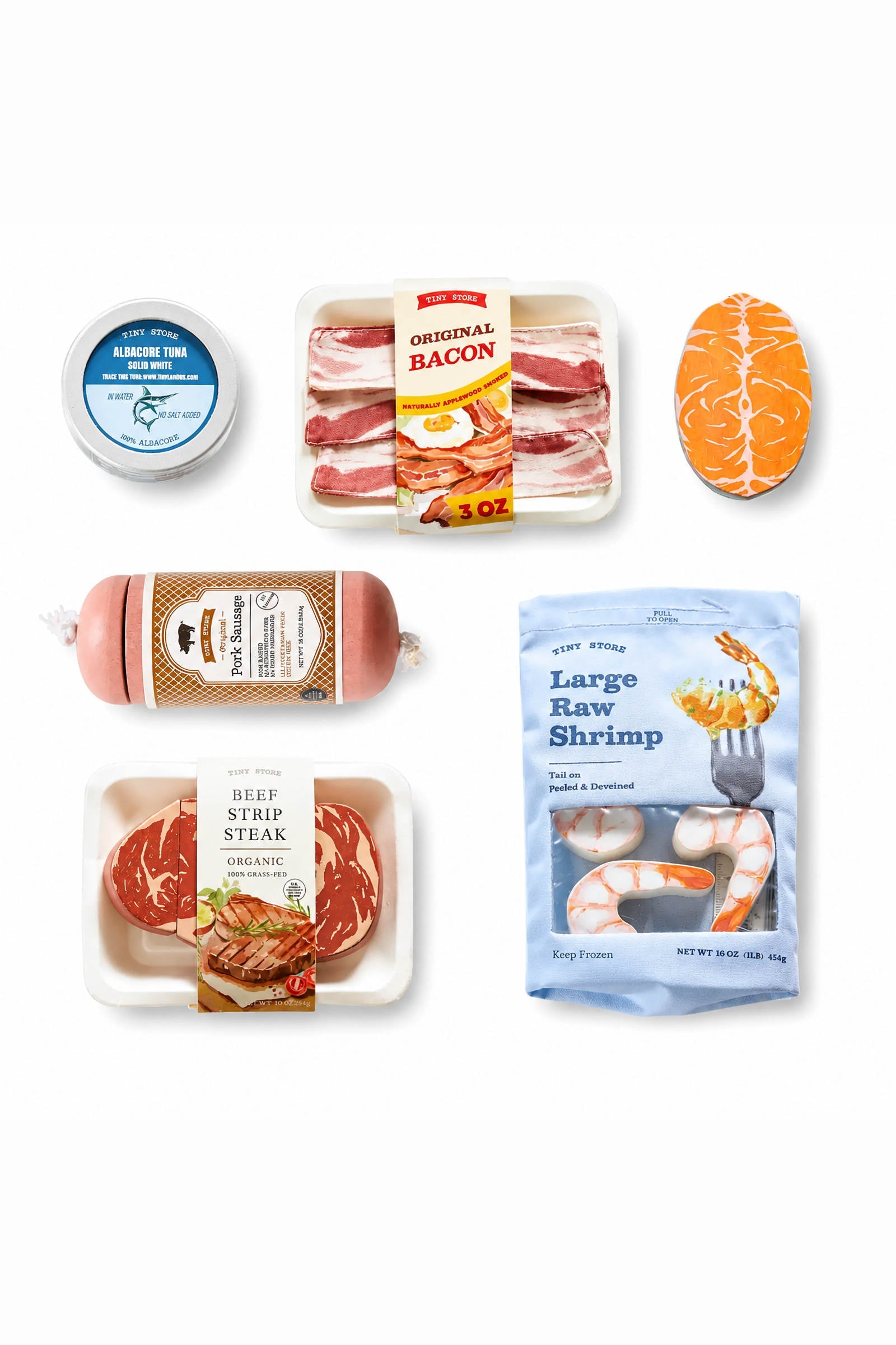 Organic Wooden Meat & Seafood Play Food Set