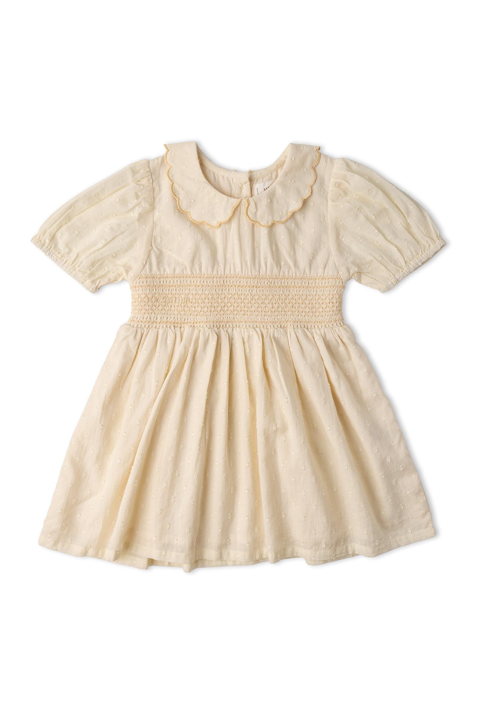 Organic Smocked Collar Dress - Butter Yellow