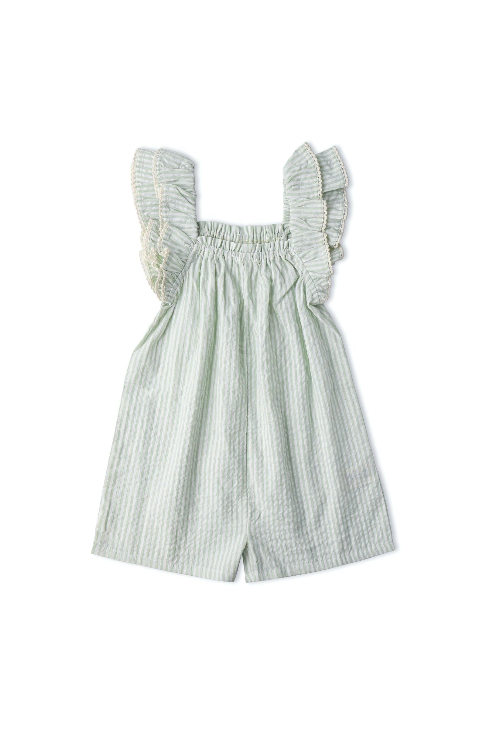 Organic Flutter Jumpsuit - Basil Stripes