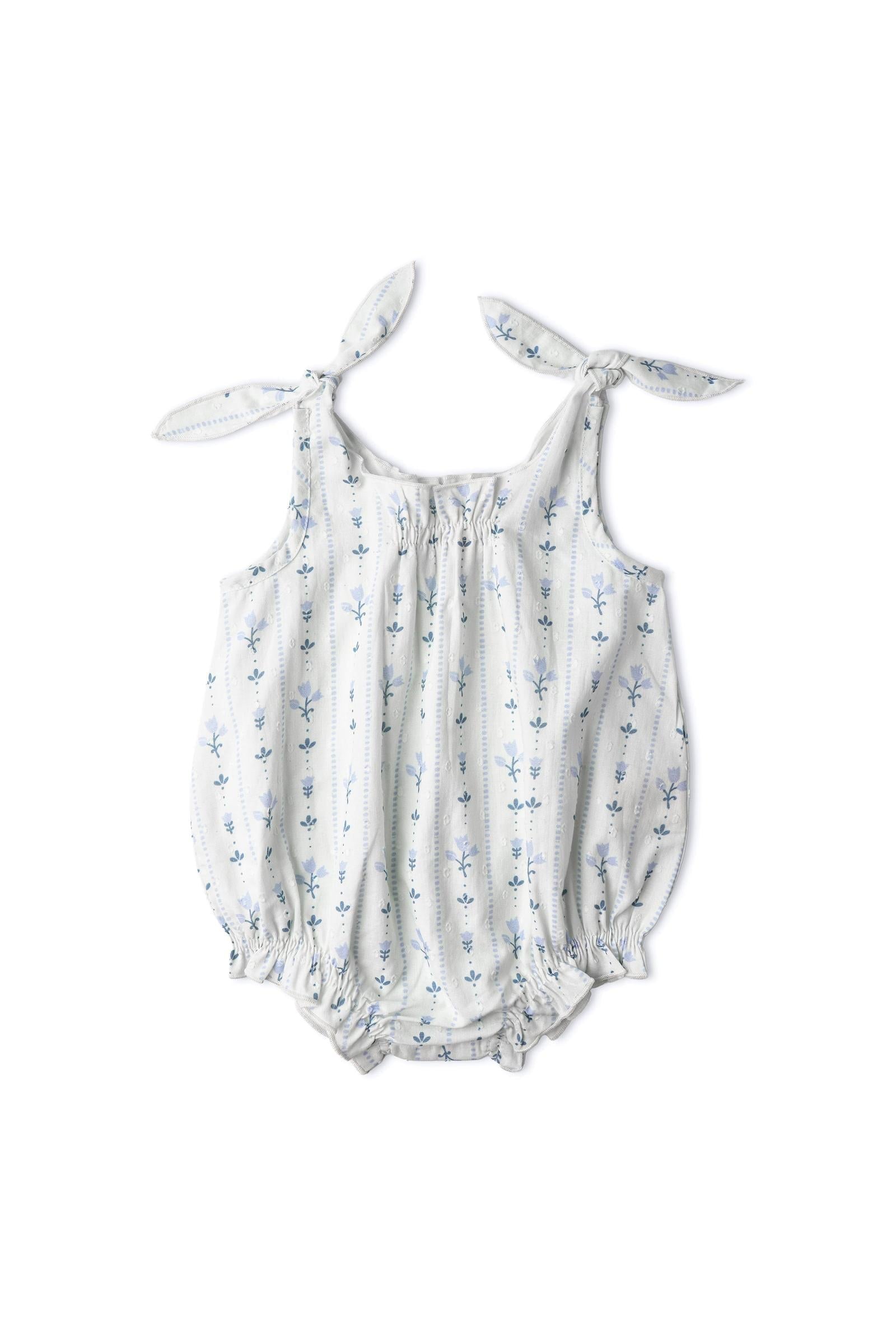 Organic Tie Shoulder Bubble Romper - Blue Vines