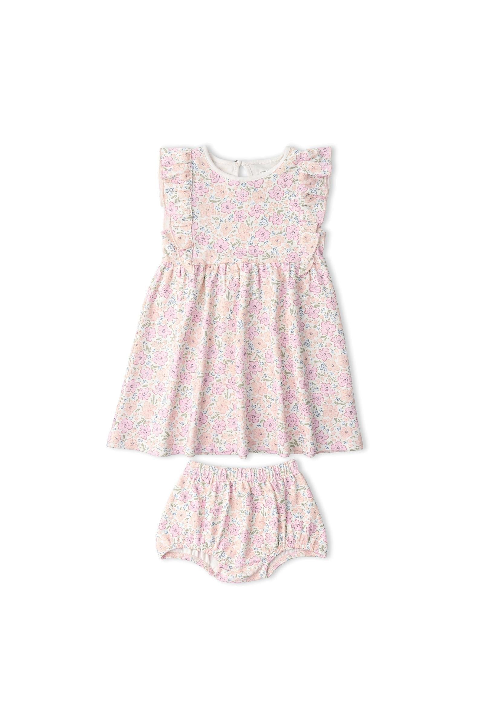 Organic Flutter Dress - Peony