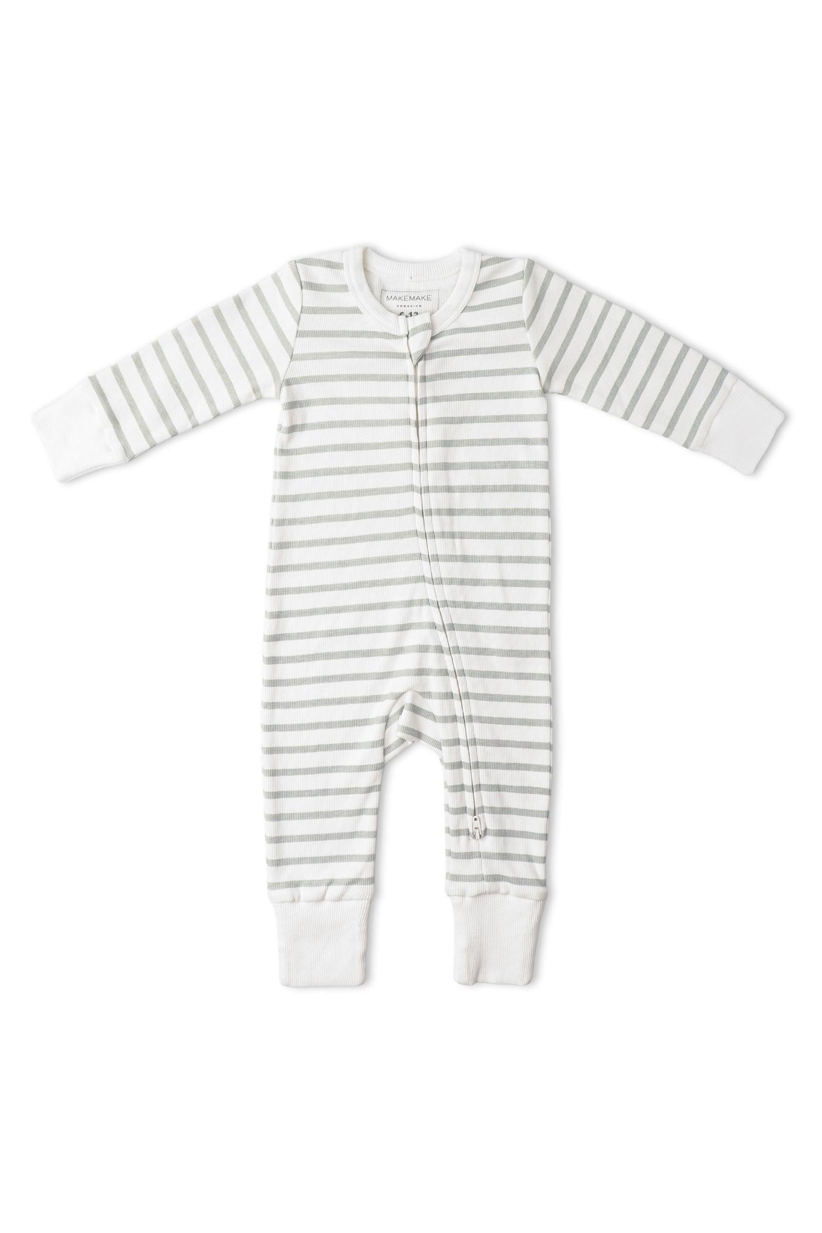 Organic 2-Way Zip Romper - Fog Stripes