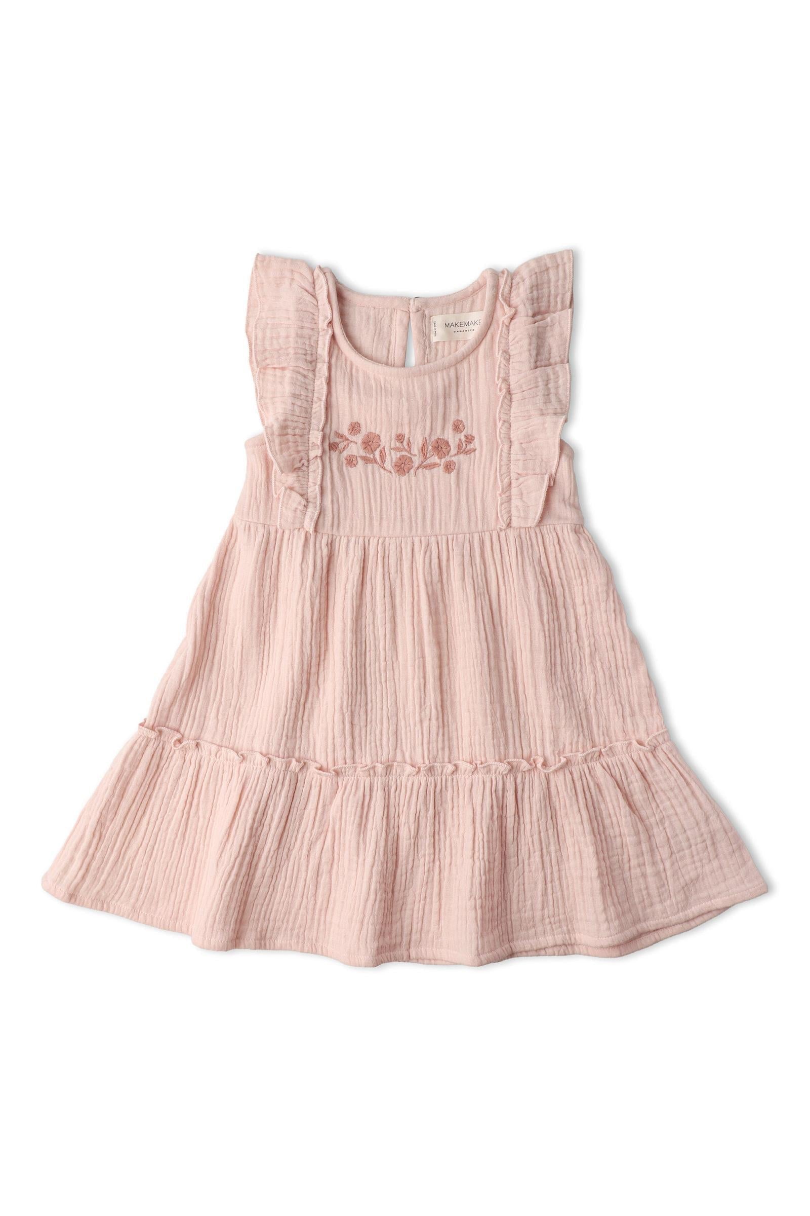 Organic Embroidered Tiered Dress - Blush