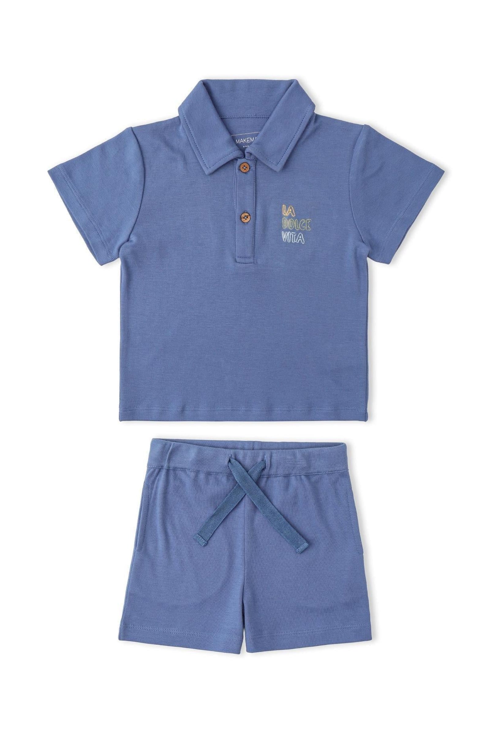 Organic Polo Shirt & Shorts Set - Slate