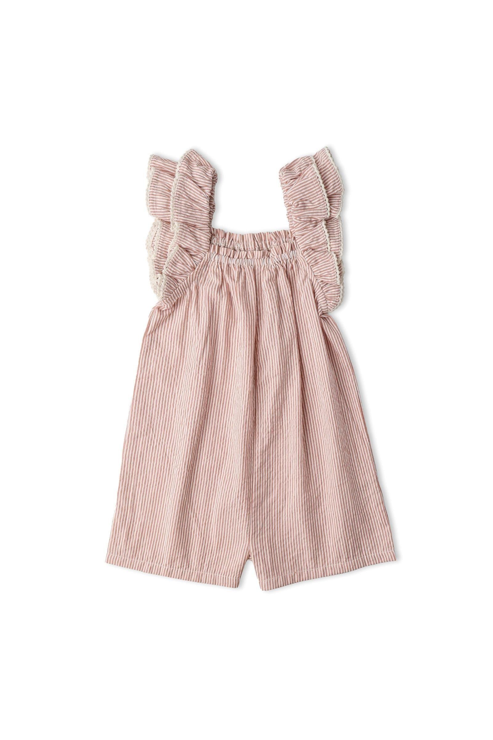 Organic Flutter Jumpsuit - Coral Stripes