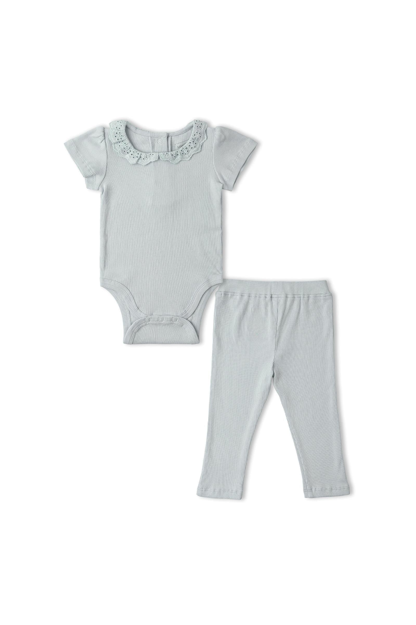 Organic Lace Collar Onesie & Tights Set - Fog