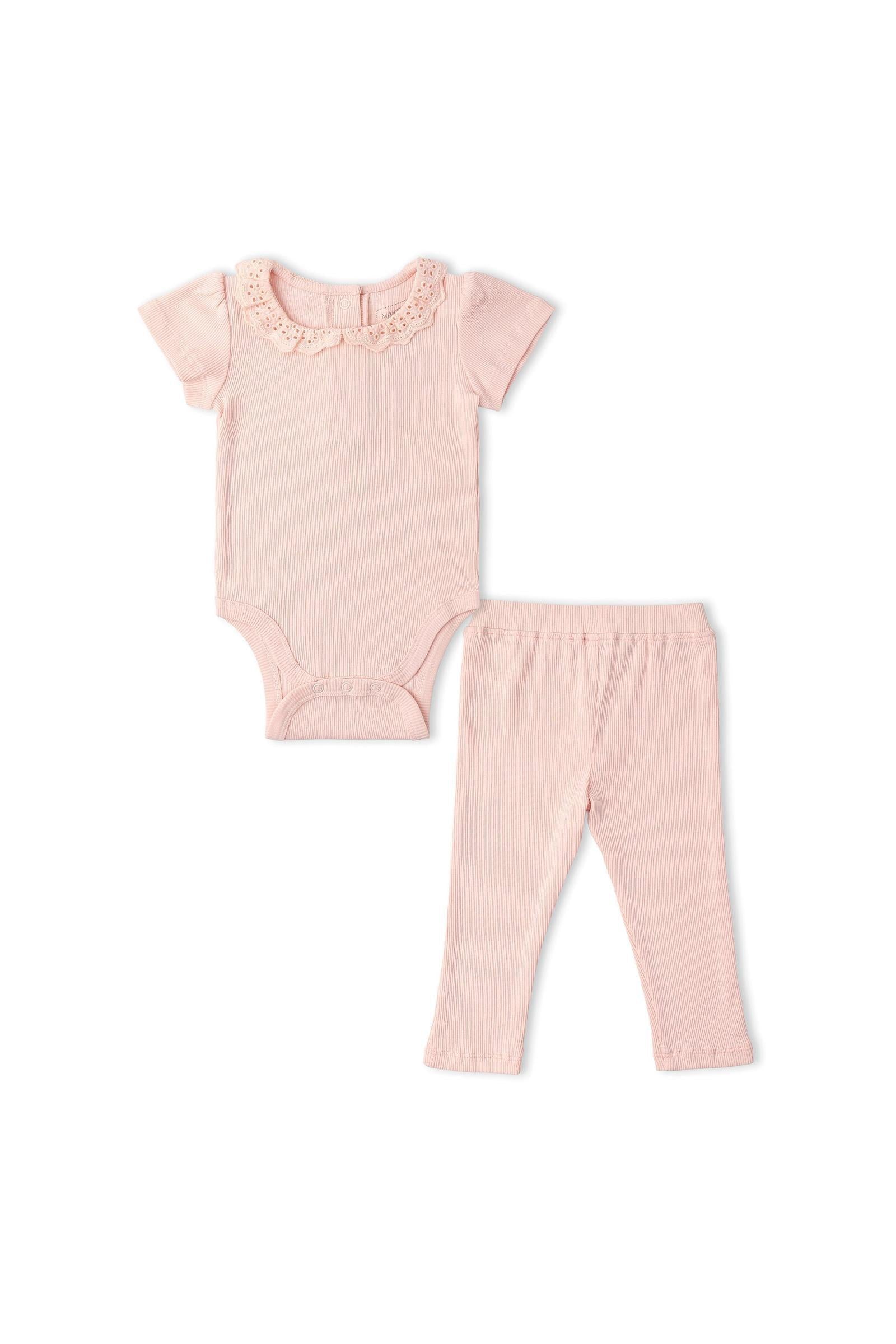 Organic Lace Collar Onesie & Tights Set - Blush