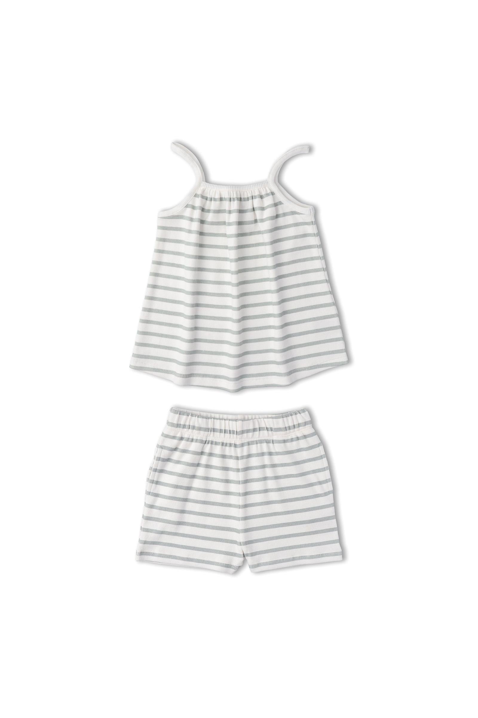 Organic Tank Top & Shorts Set - Fog Stripes