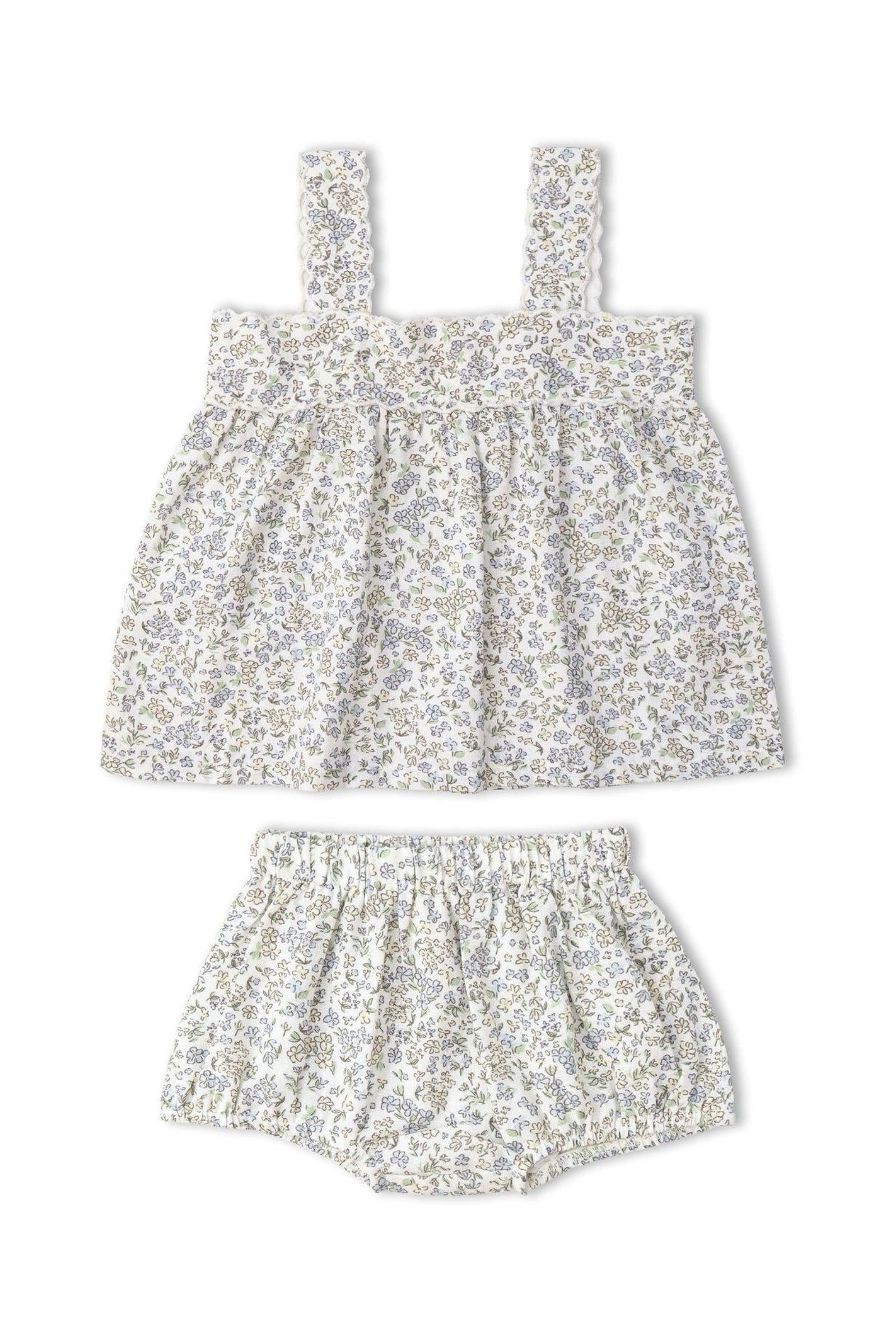 Organic Scalloped Top & Bloomers Set - Tulle Floral