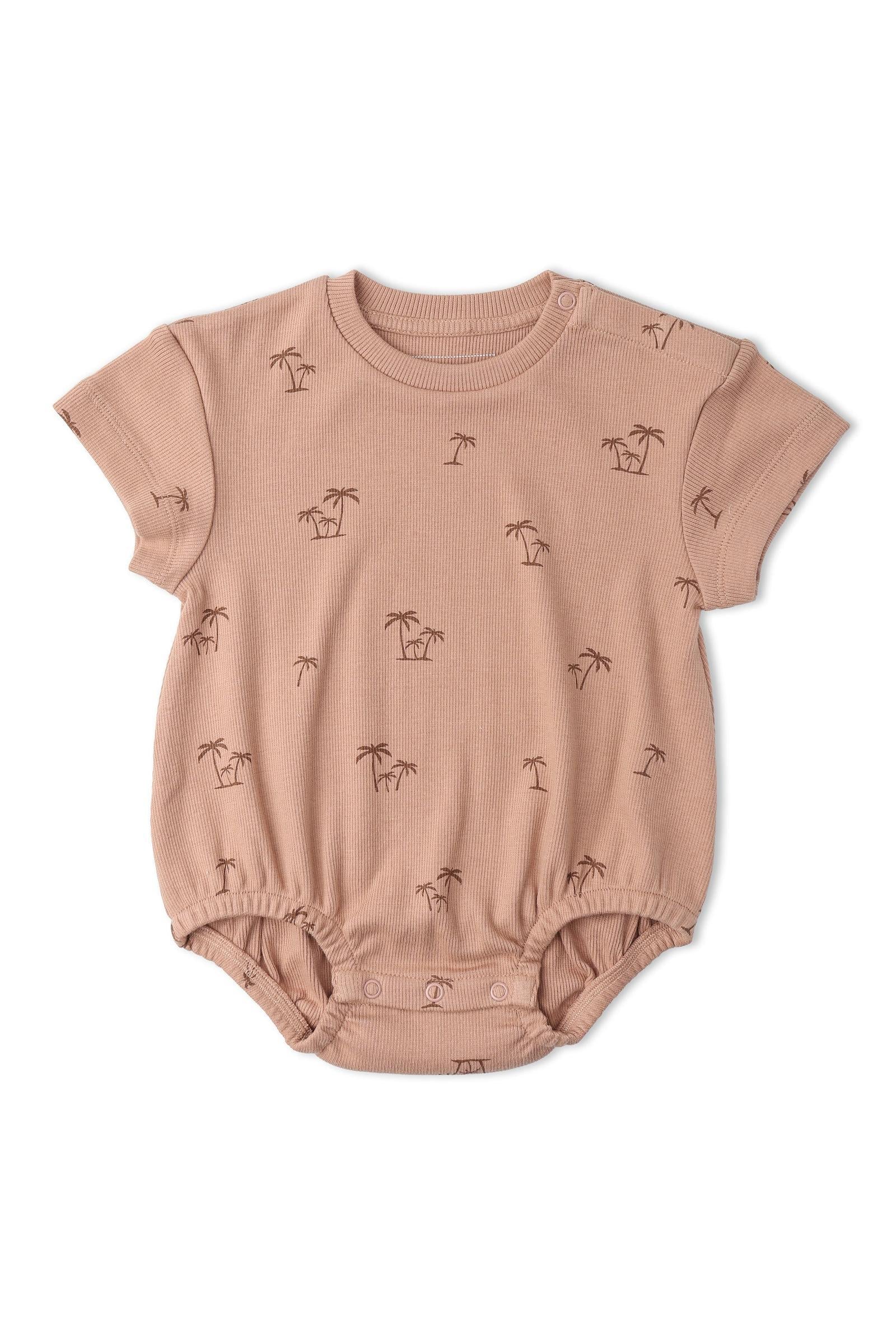 Organic Short Sleeve Bubble Romper - Island Palm