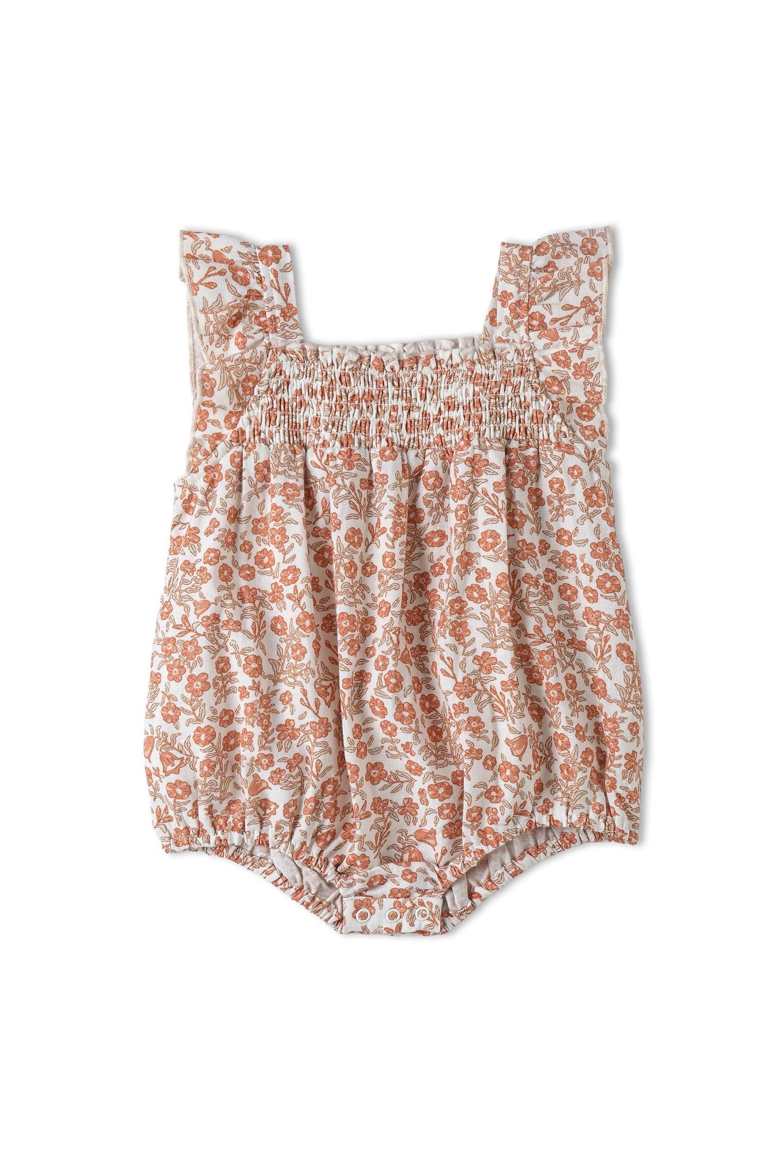Organic Ruffle Sleeve Bubble Romper - Sienna