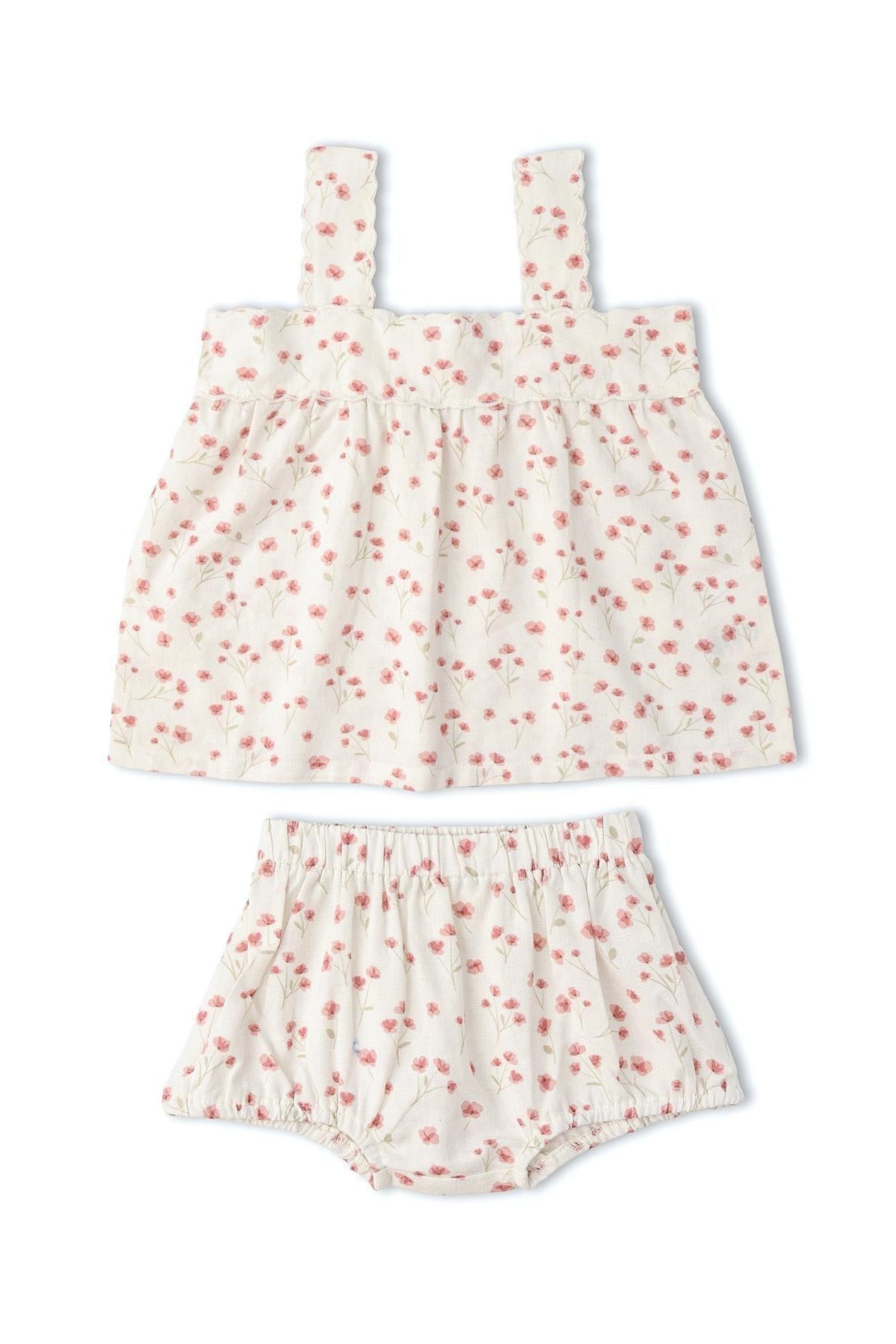 Organic Scalloped Top & Bloomers Set - Pink  Bloom