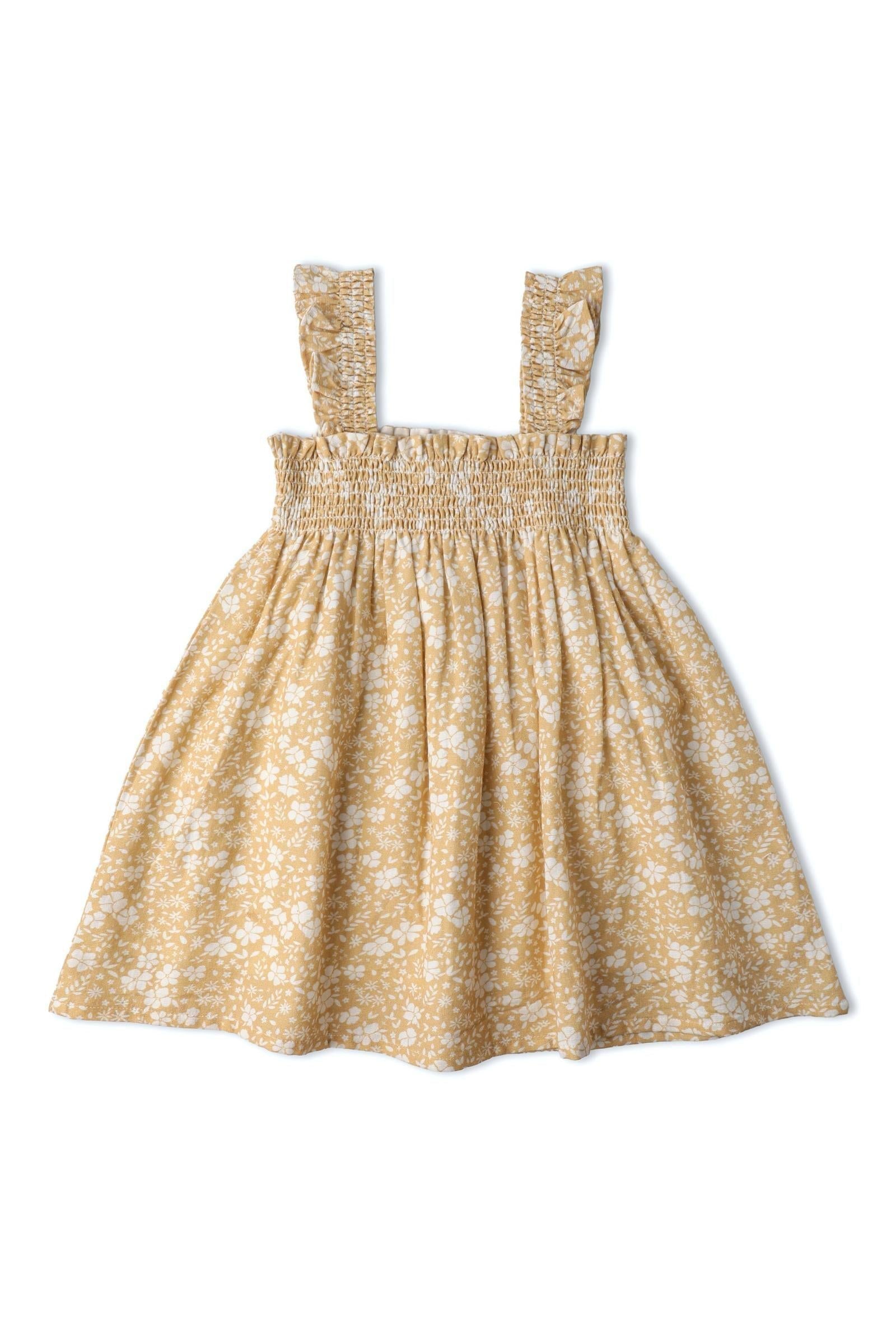 Organic Smocked Sundress - Yellow Blossom