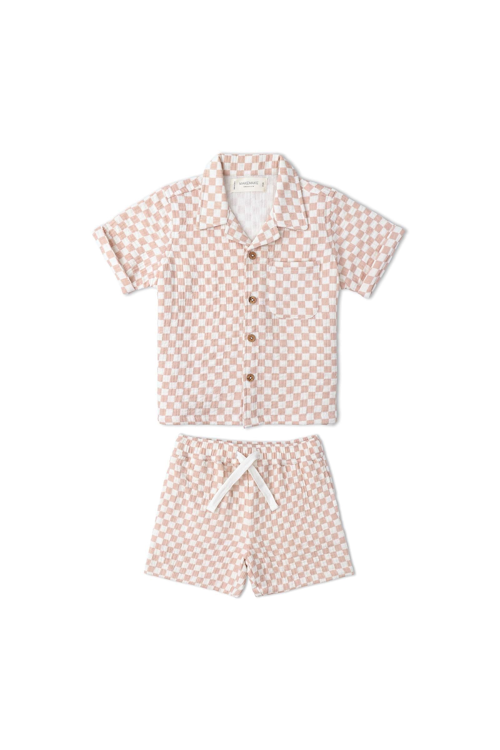 Organic Shirt & Shorts Set - Brick Checks